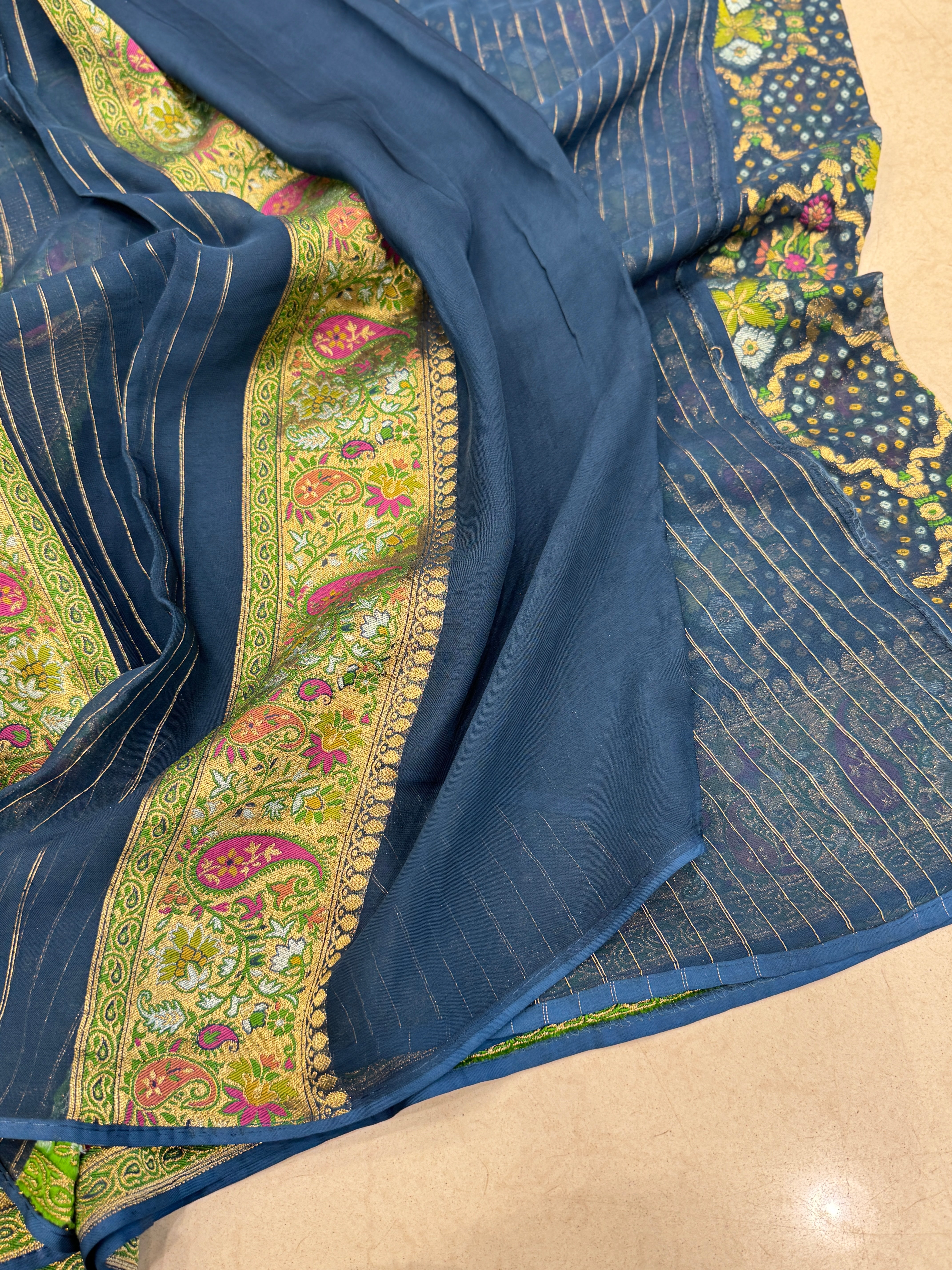 Blue Weaved Bandhej Meenakari Saree