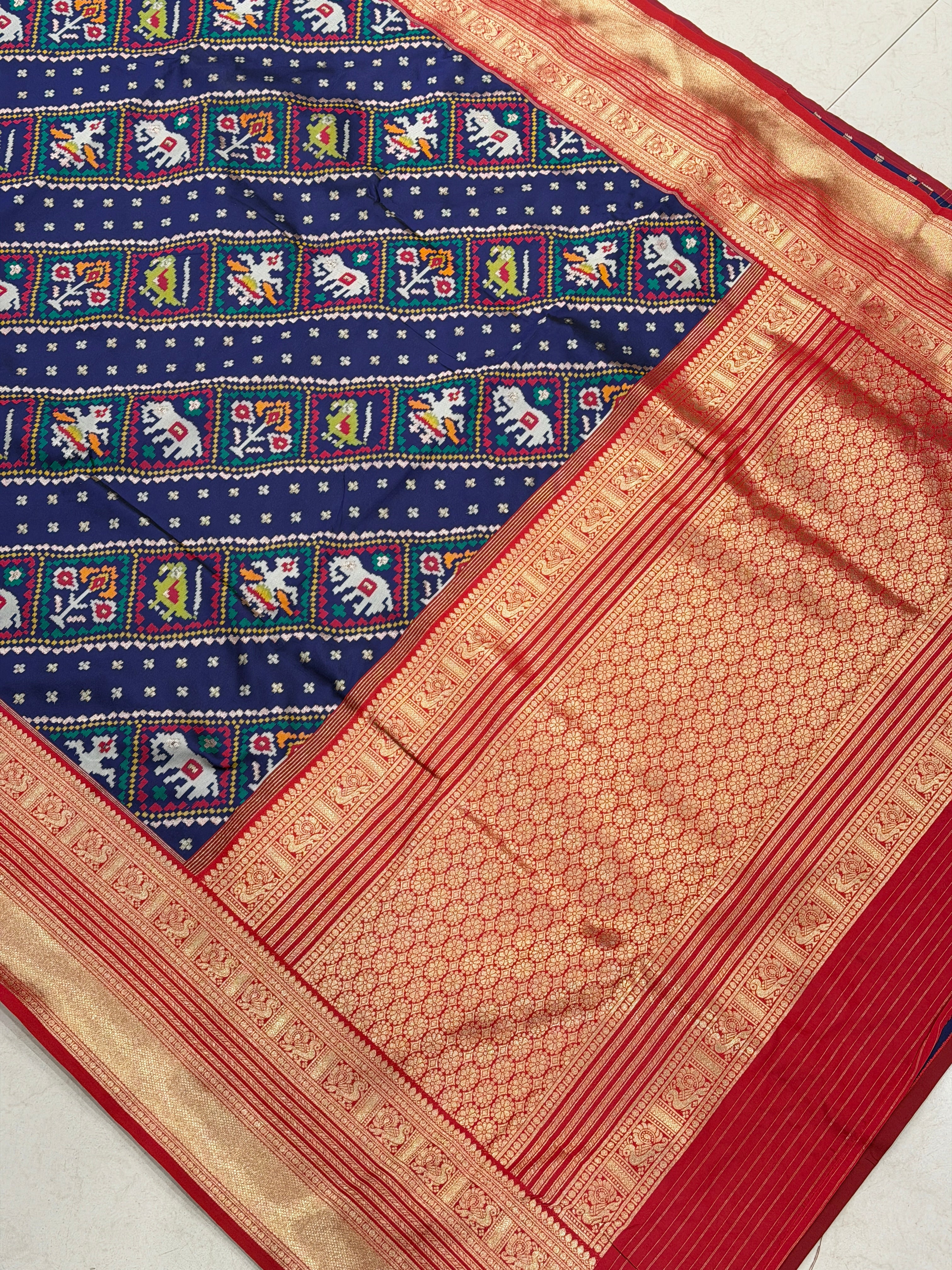 Blue Banarasi Patola Leheriya Kanjivaram Style Border Saree