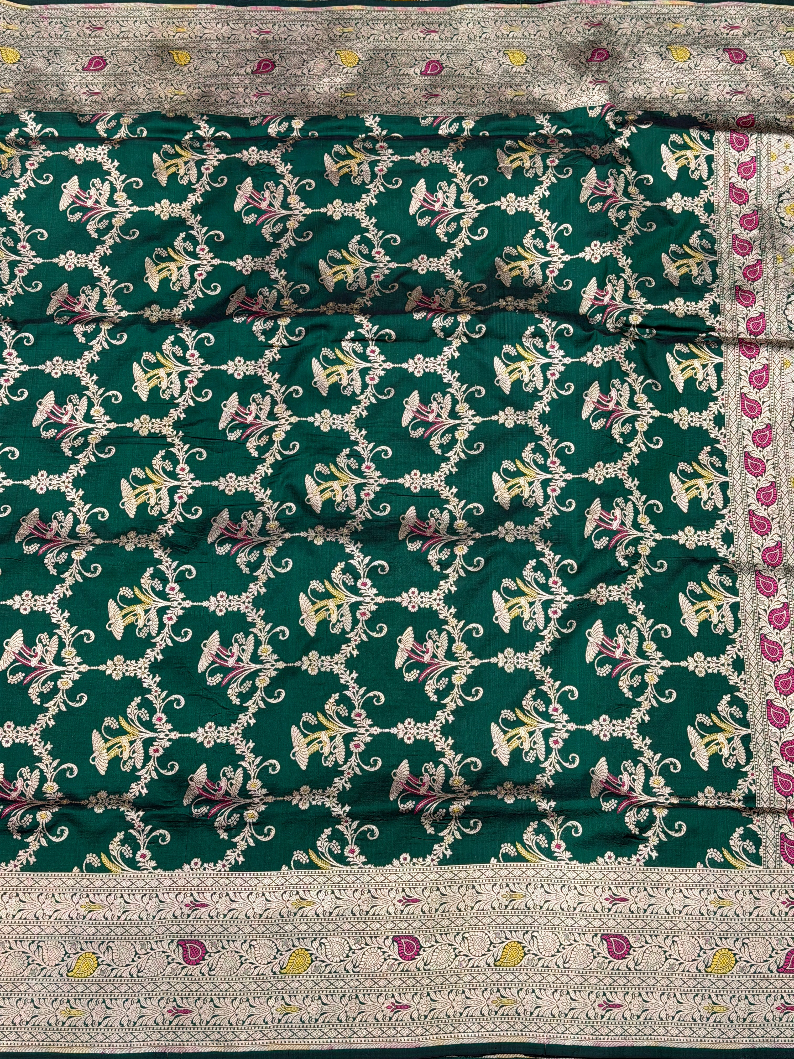 Bottle Green Handloom Meenakari Katan Silk Saree