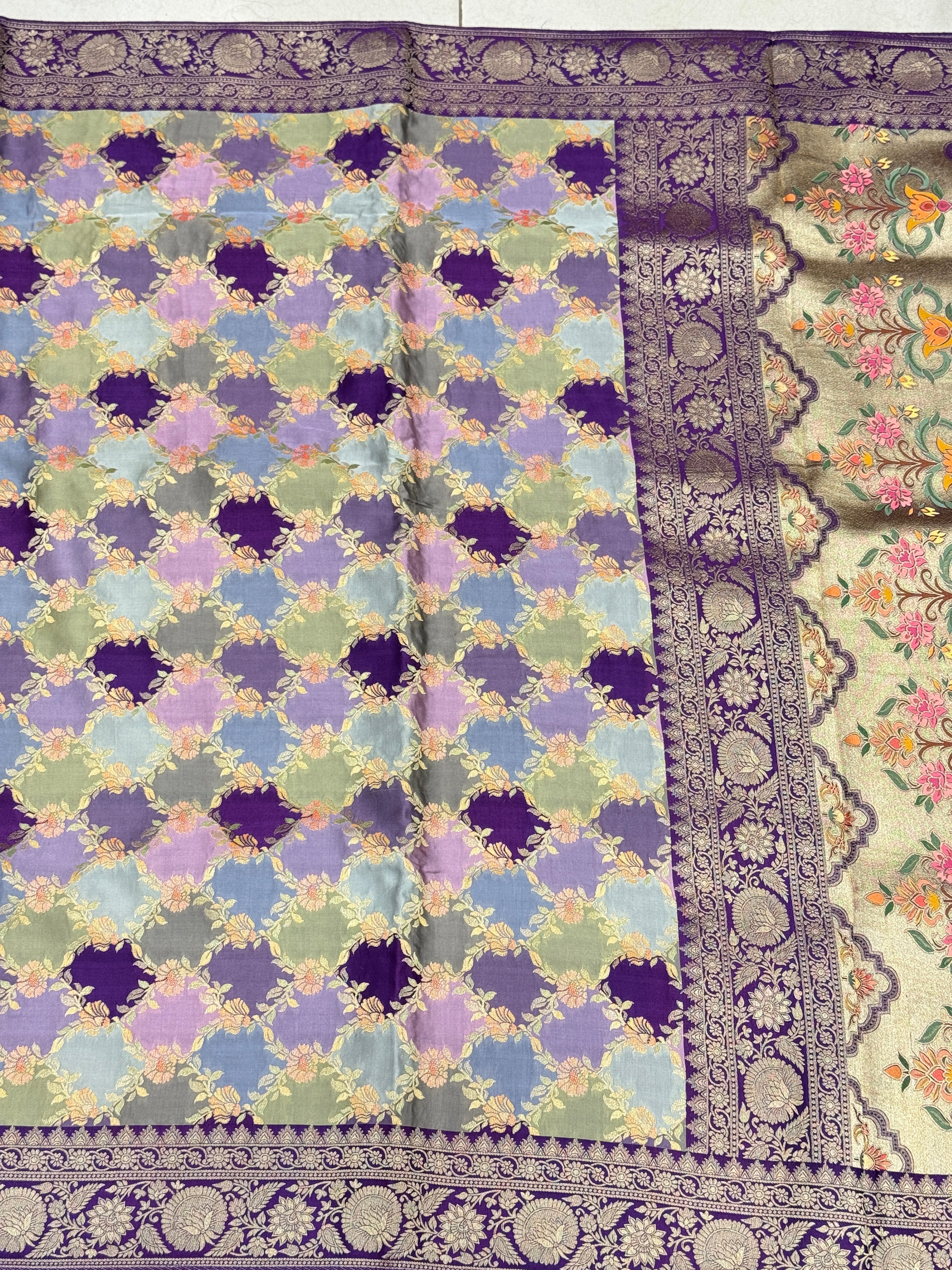 Violet Banarasi Modal Rangkat Jaal Saree