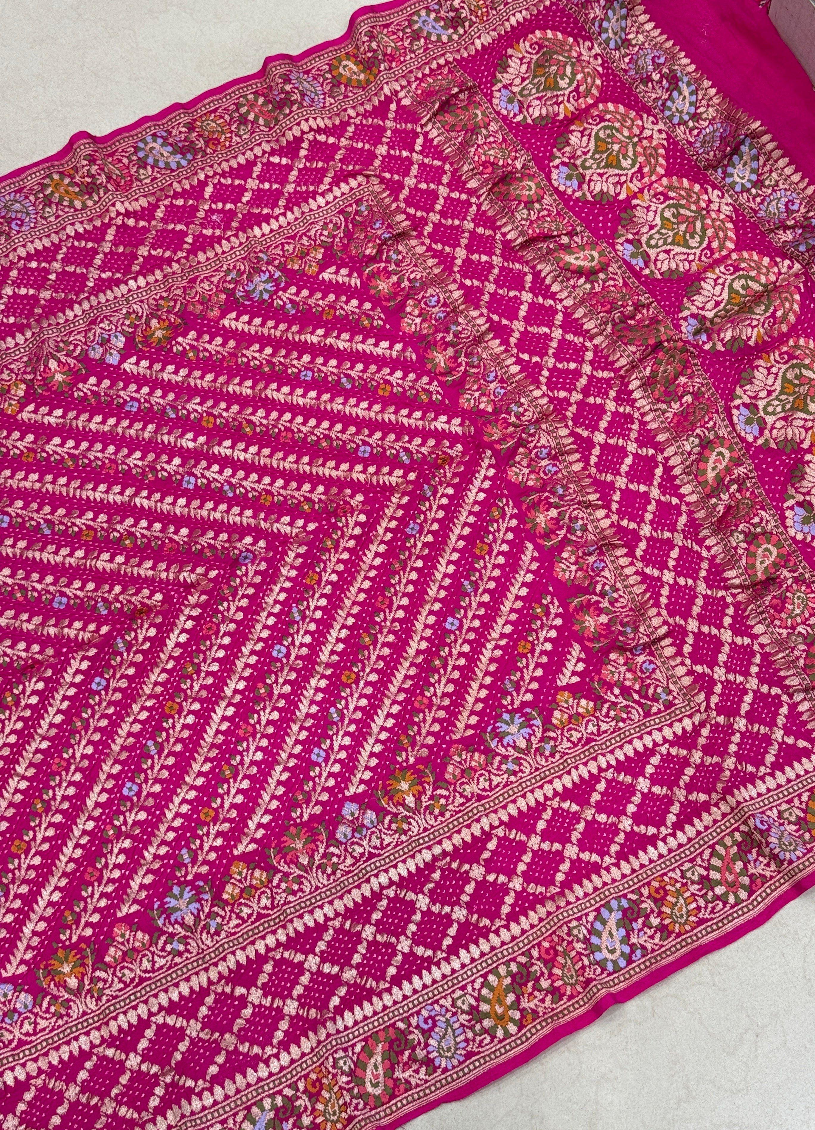 Rani Meenakari Handloom Georgette Rai Bandhej Dupatta
