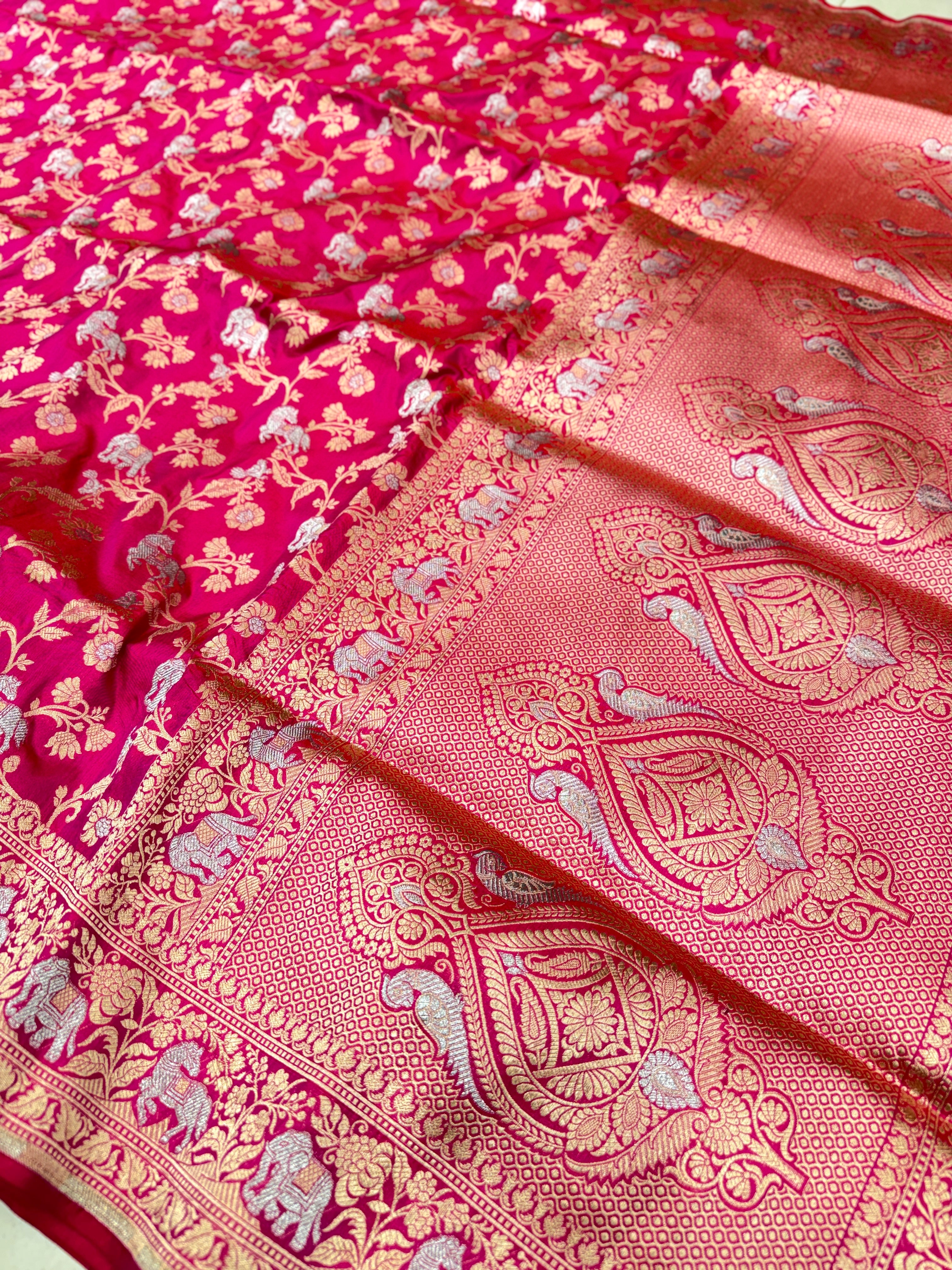 Rani Pink Shikara Banarasi Handloom Katan Silk Saree