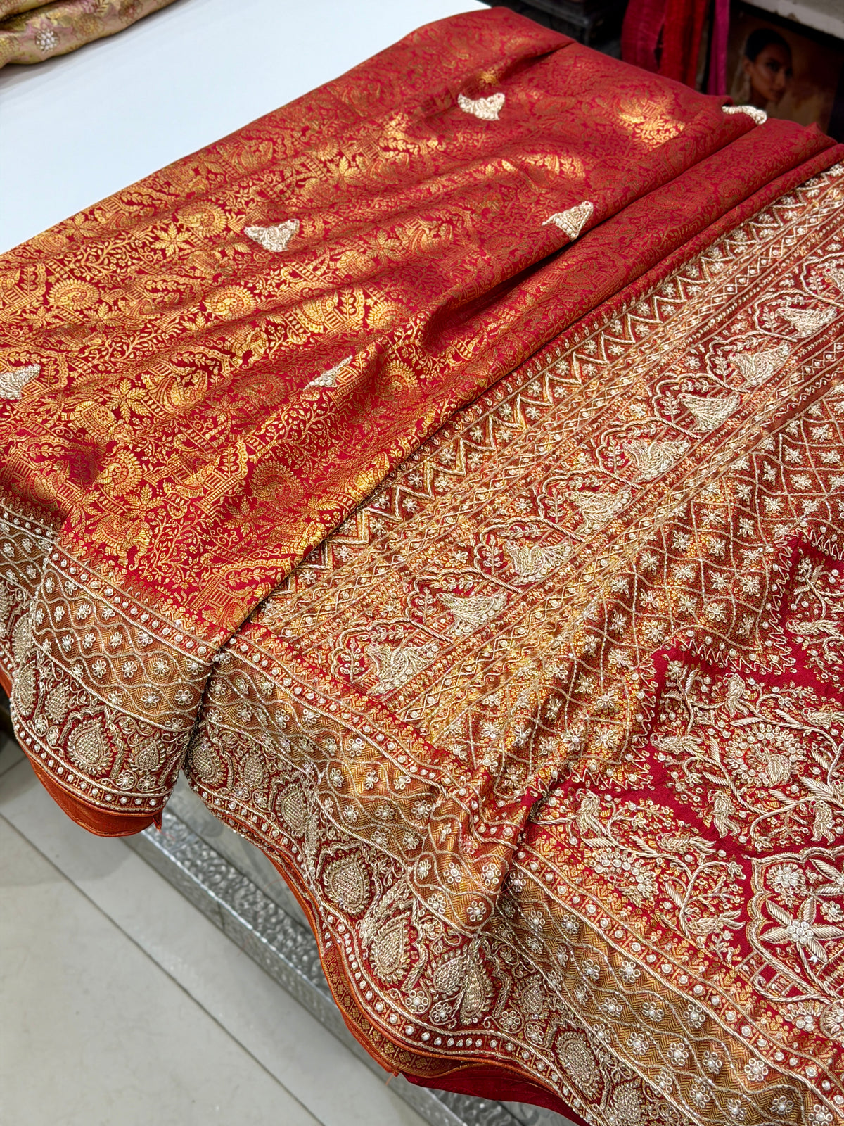 Red Kanjivaram Doli Motifs Zardosi Hand Embroidery Saree