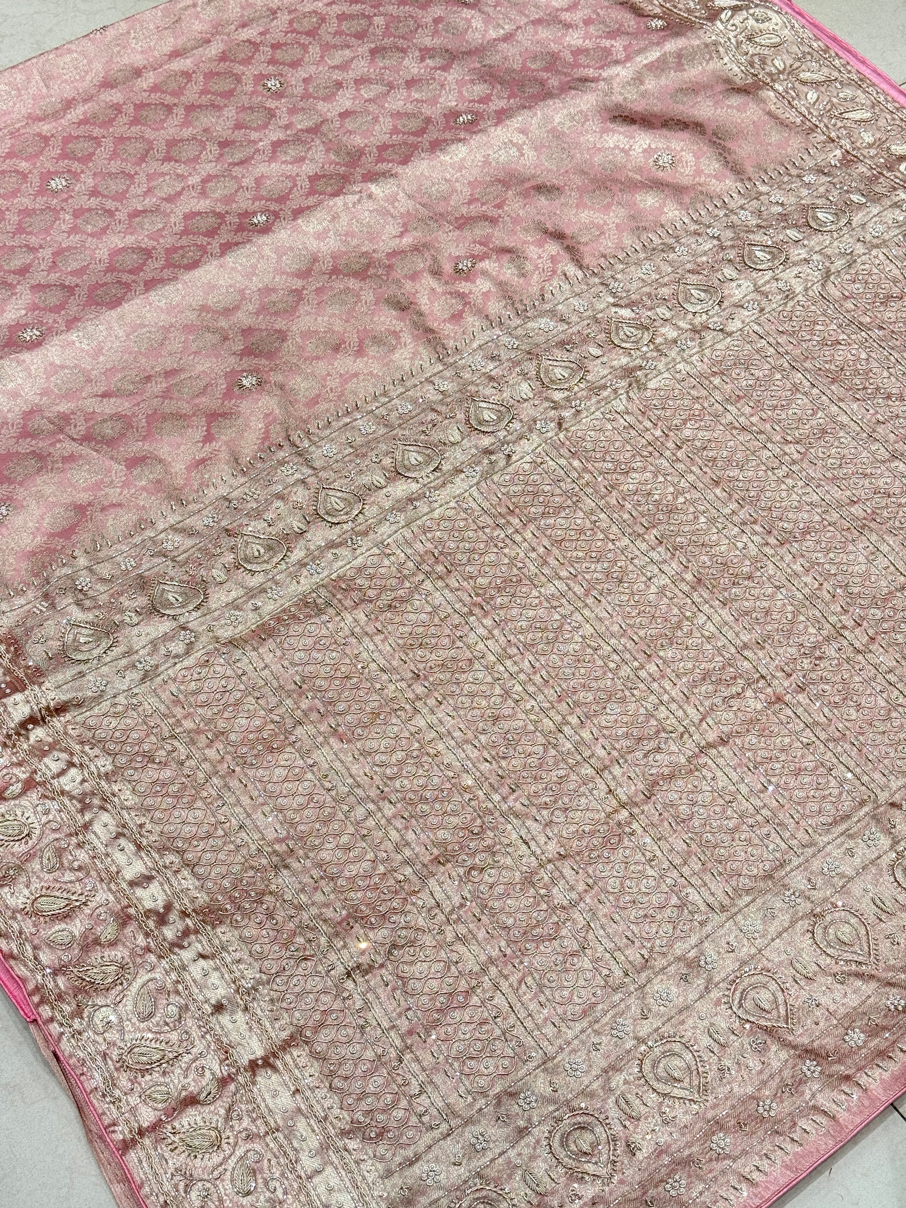 Pink Tissue Kanjivaram Contemporary Hand Embroidery Saree