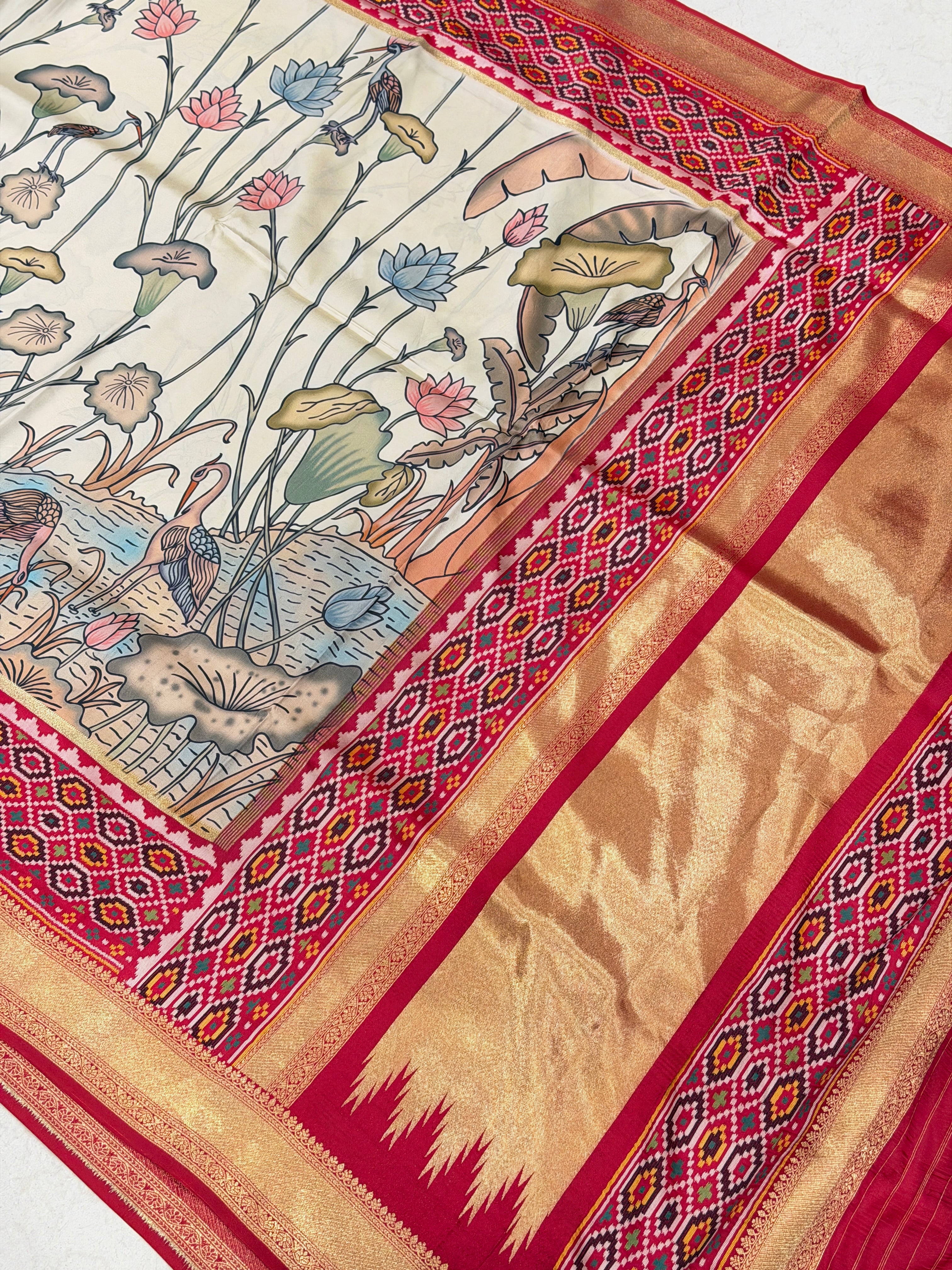 Kalamkari Print Patola Weaved Soft Silk Saree