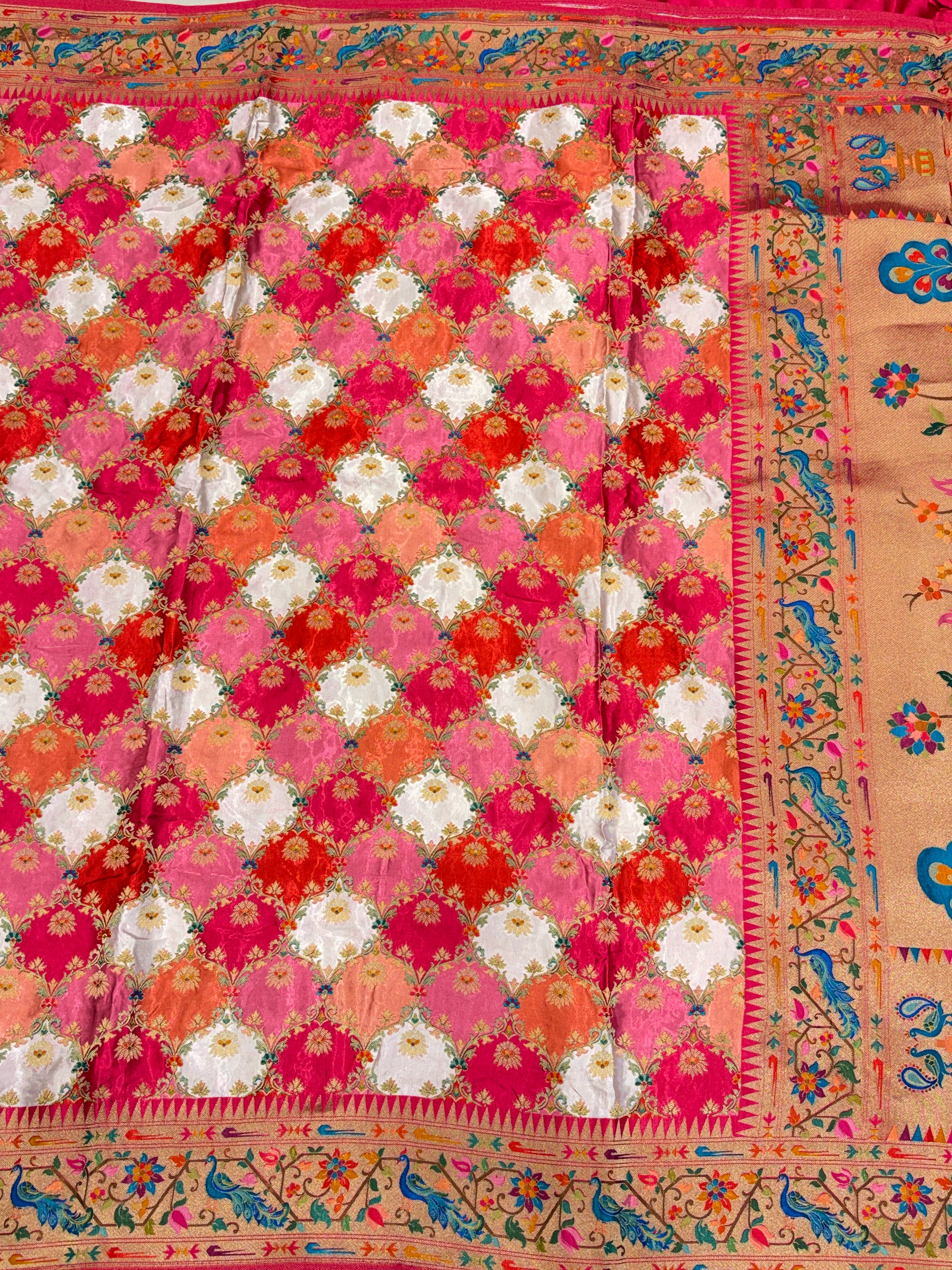 White Rani Meenakari Banarasi Modal Satin Rangkat Saree