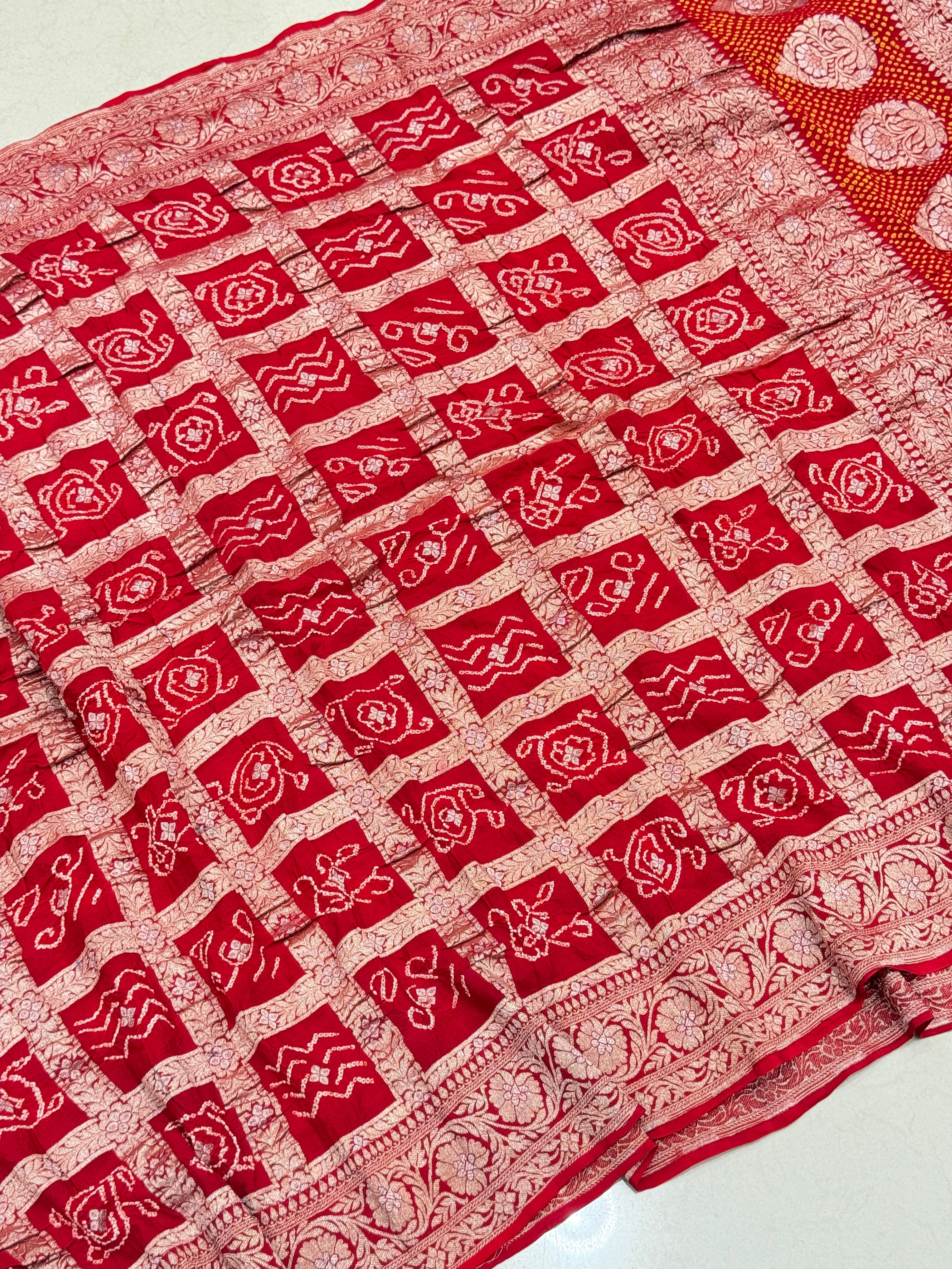 Red Pure Georgette Handloom Gharchola