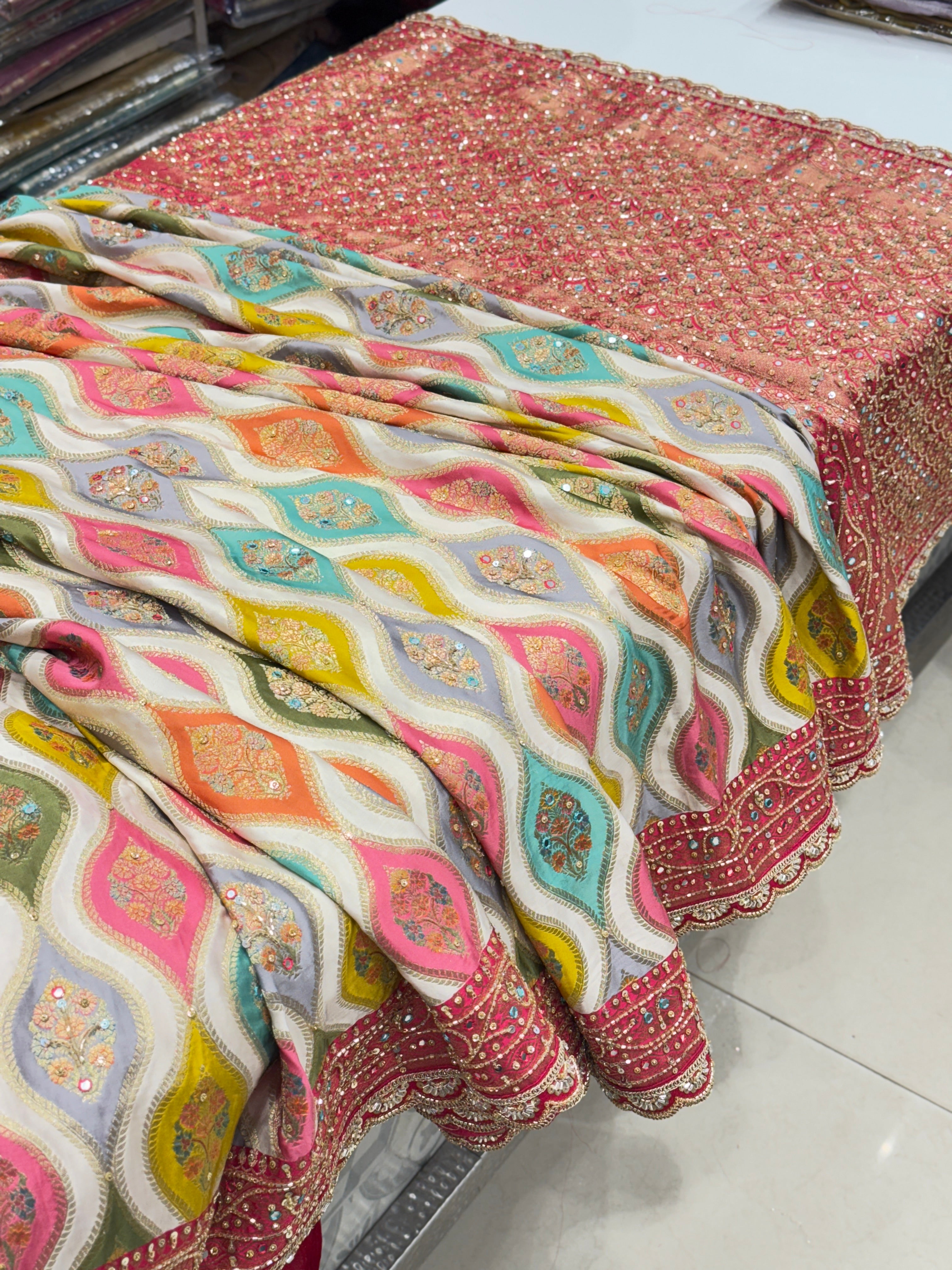 Banarasi Modal Rangkat Hand Embroidery Maharani Saree