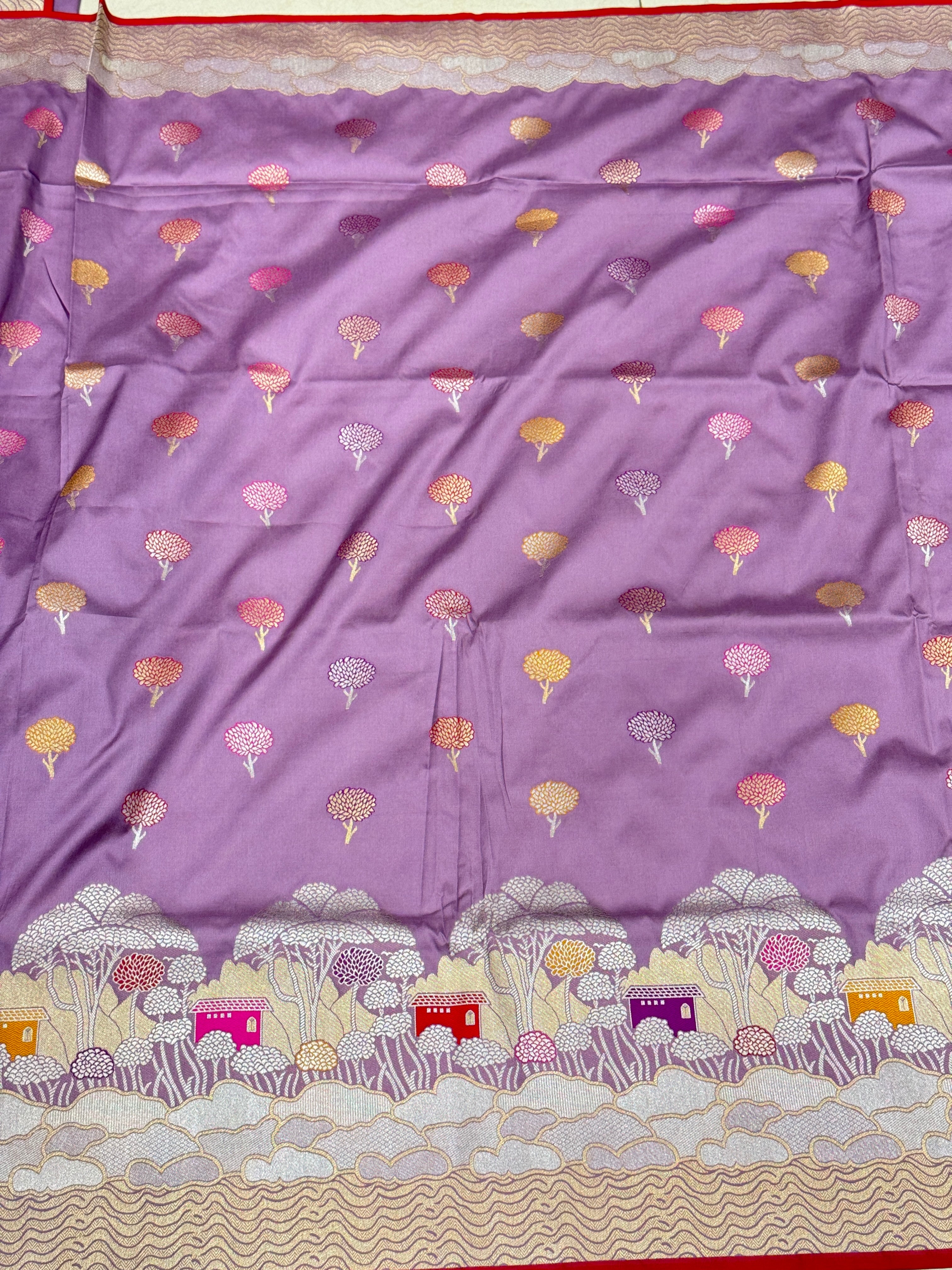 Lilac Contemporary Landscape Banarasi Silk Saree