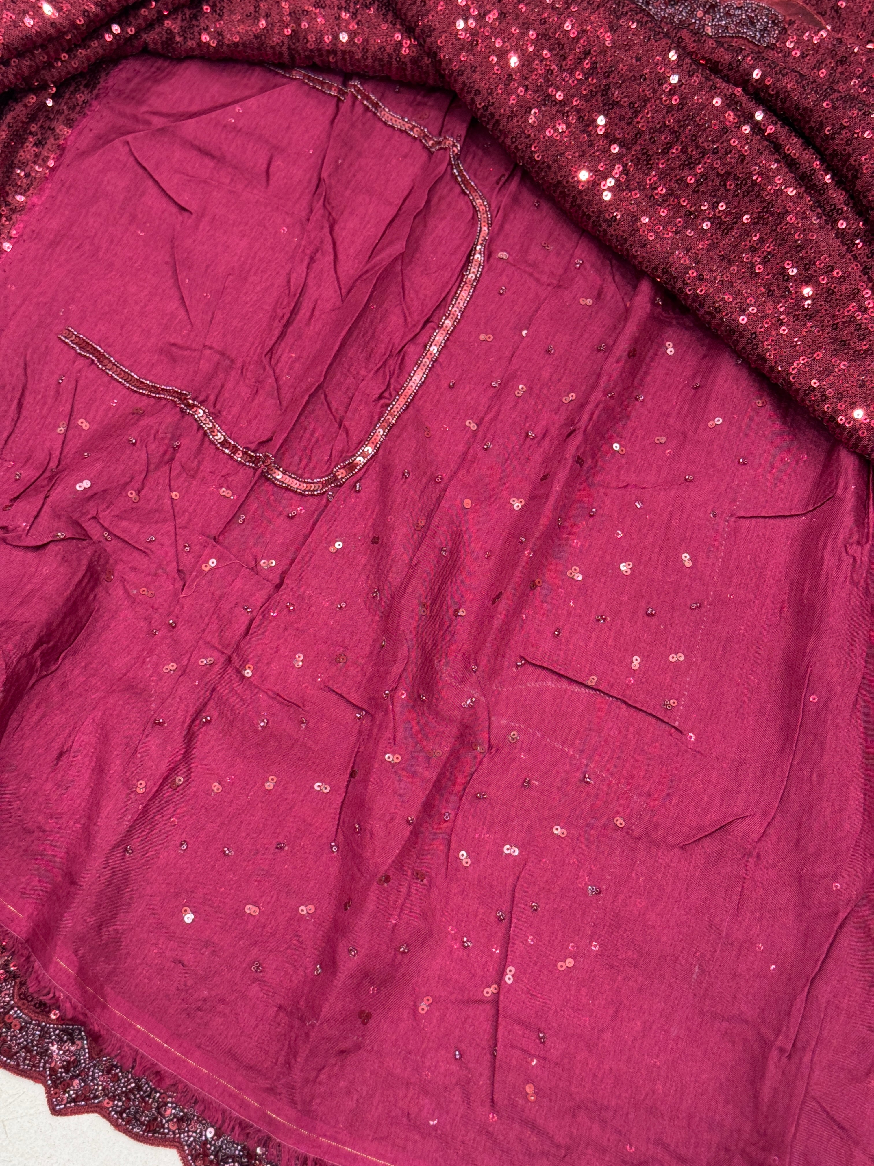 Maroon Sequin Saree Hand Embroidery Border
