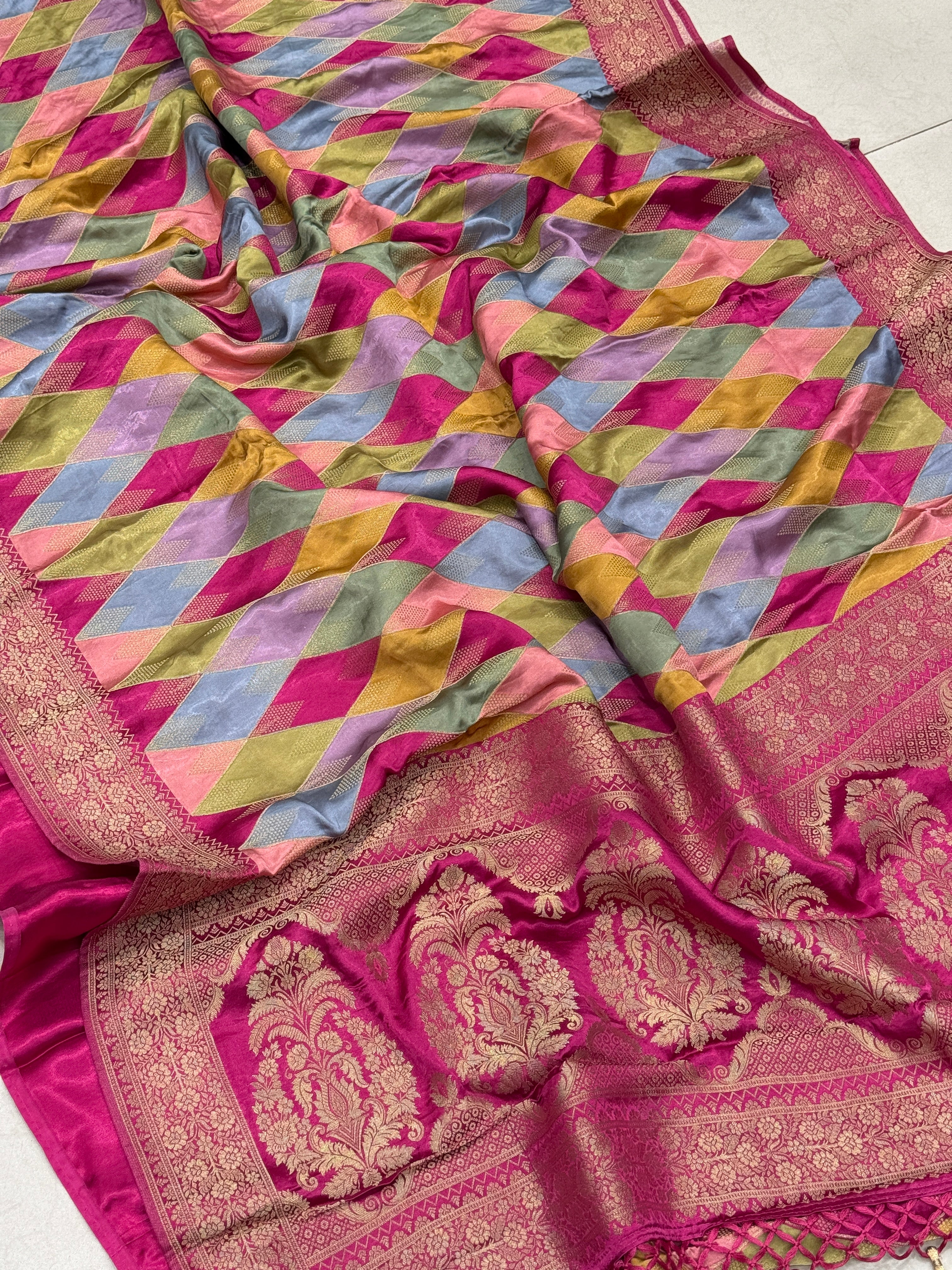 Yellow Rani Contemporary Kaju Katli Design Banarasi Modal Satin Rangkat Saree
