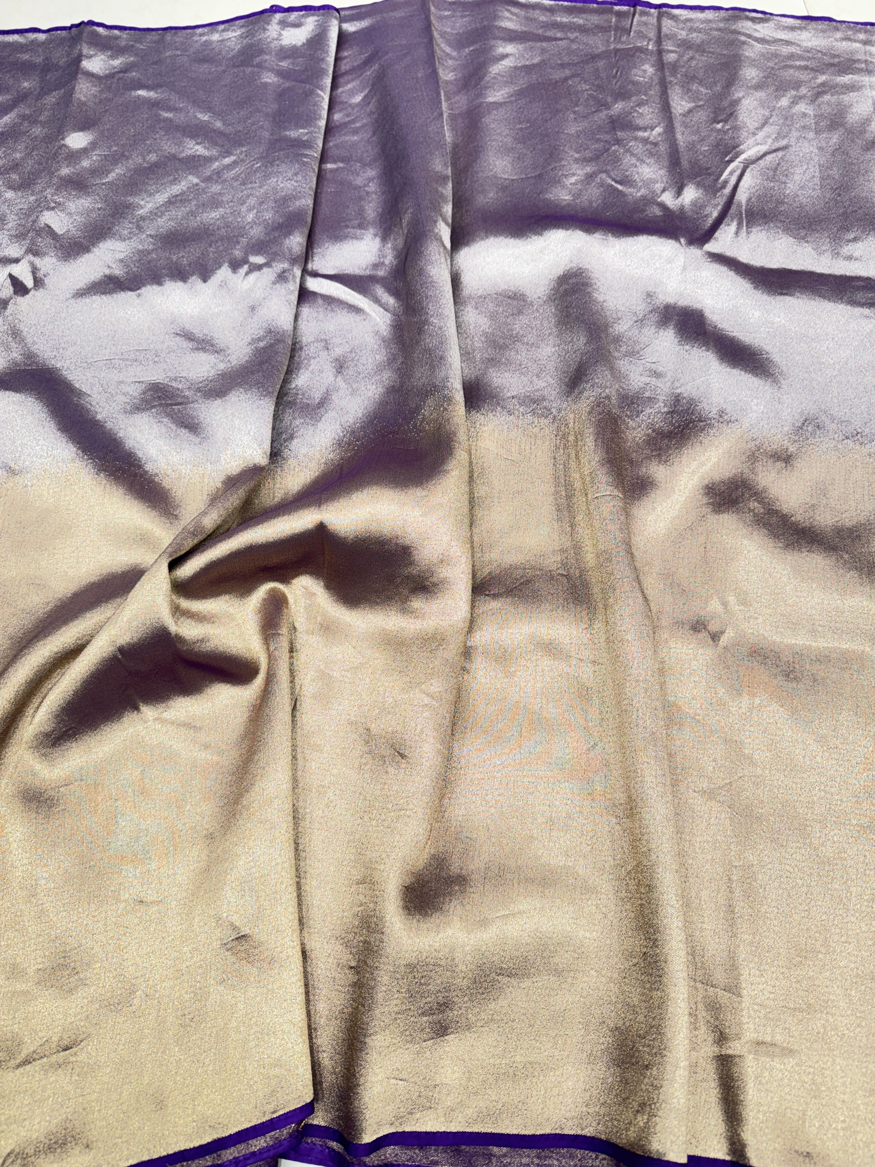 Violet Gold Silver Half Half Contemporary Banarasi Tissue Silk Saree