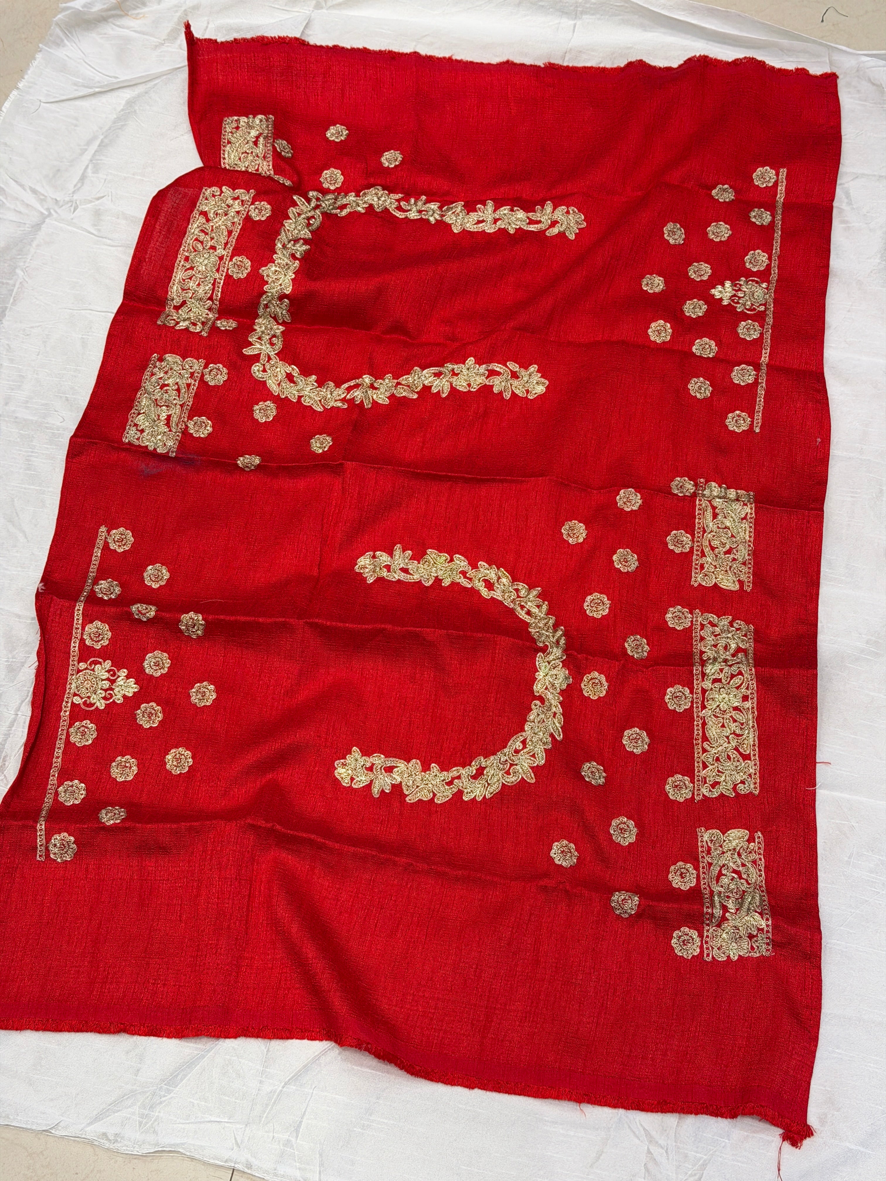 Red Silk Pita Embroidery Saree