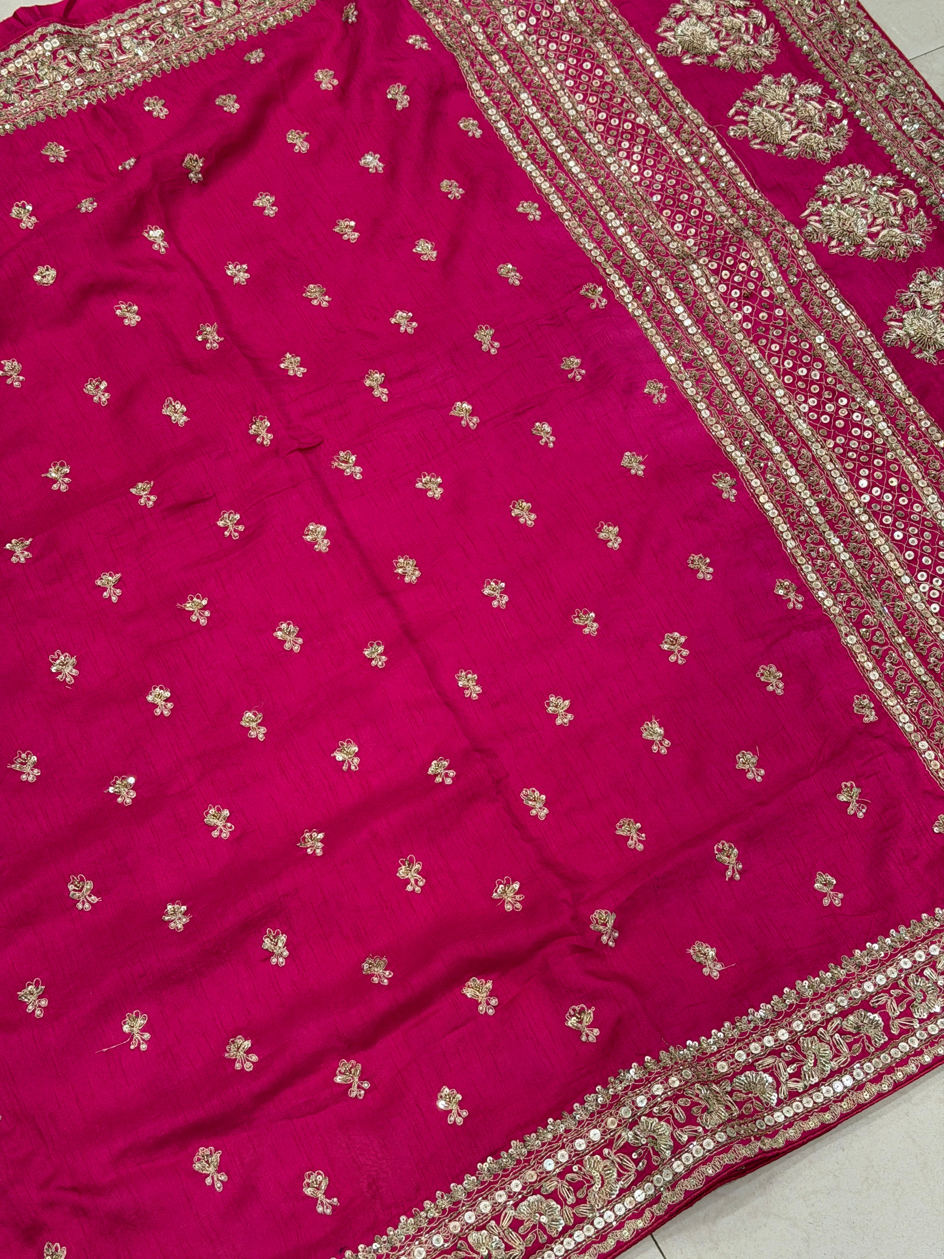 Rani Sabyasachi Inspired Marodi Embroidery Pure Silk Butti Saree