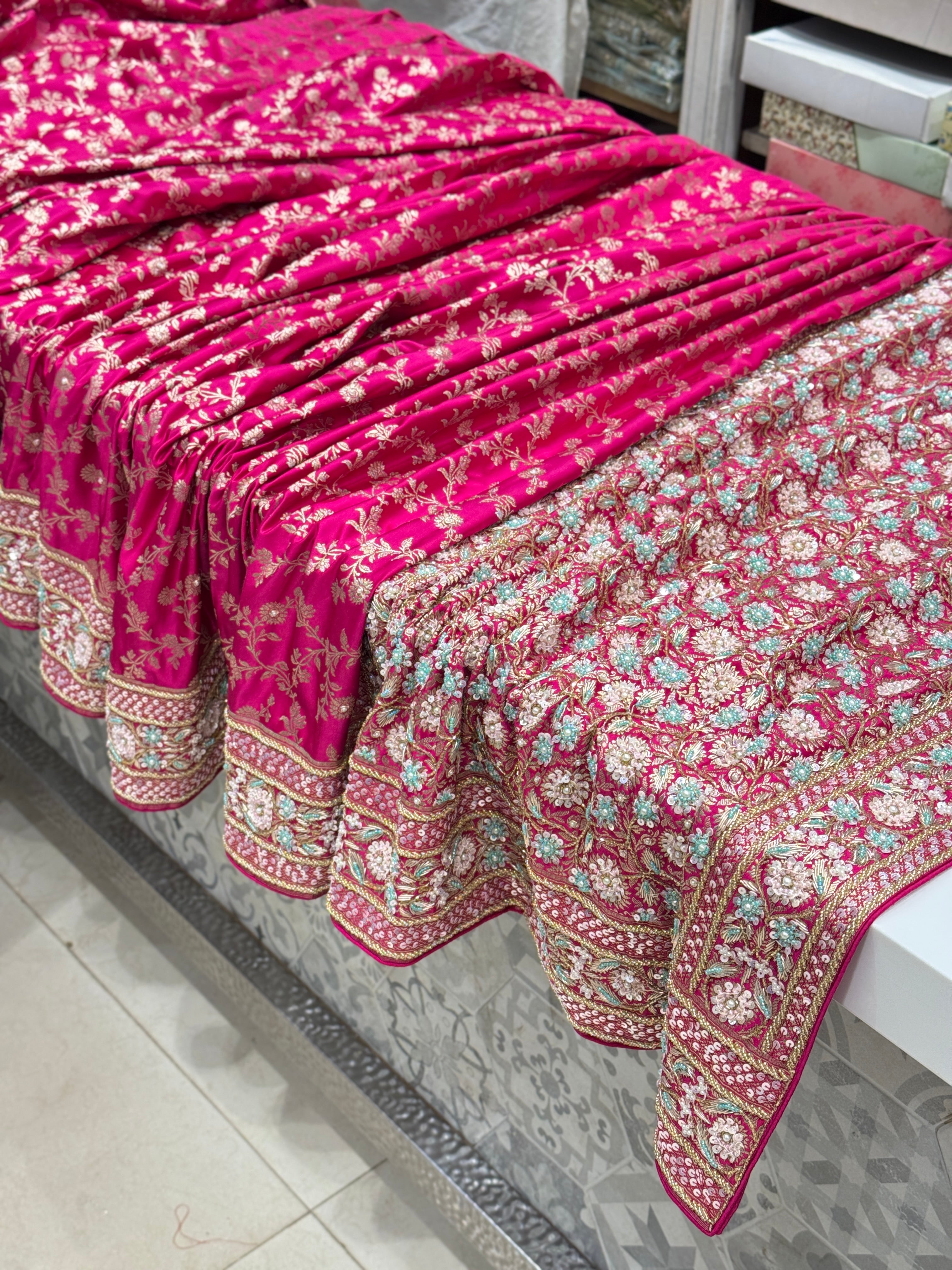 Rani Pink Banarasi Hand Embroidery Saree