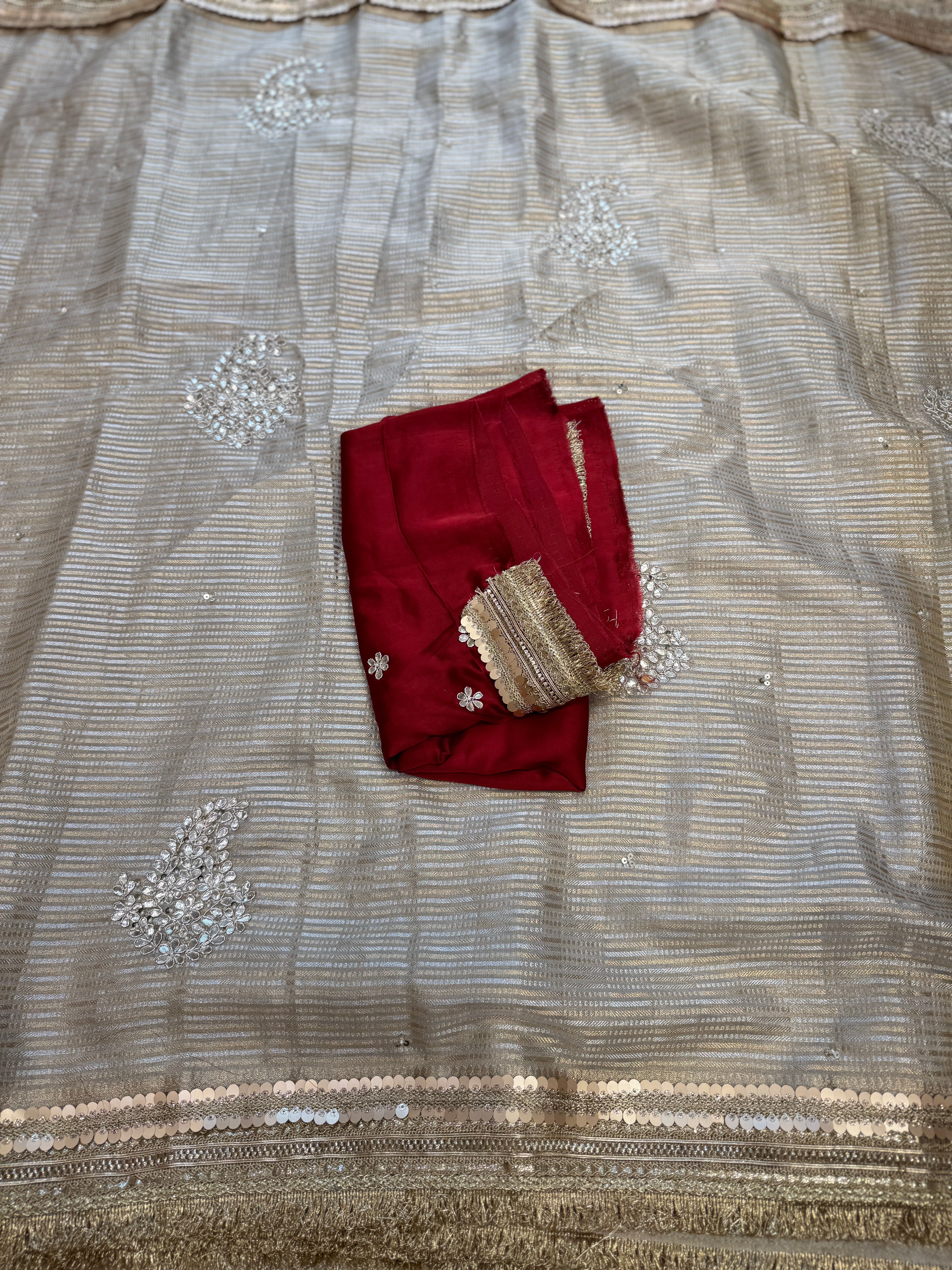 Tissue Maharani Style Gota Zardosi Hand Embroidery Butta Saree