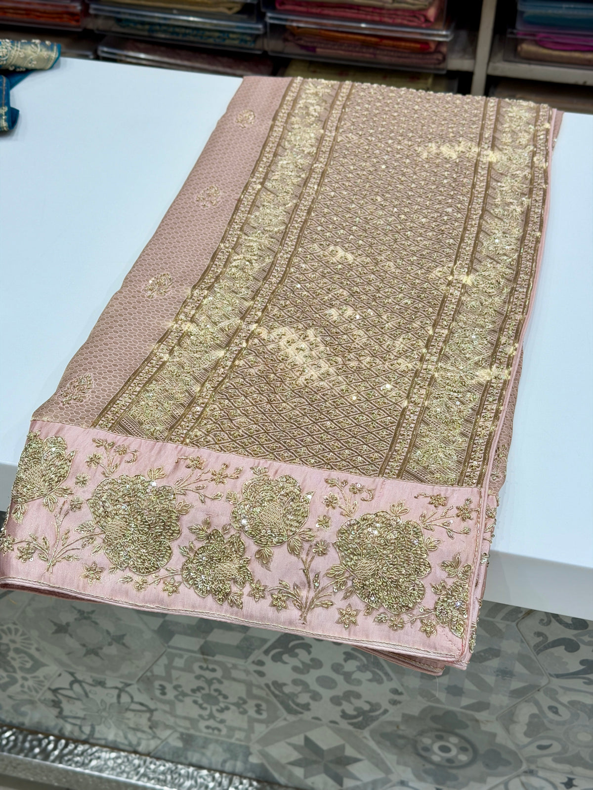 Pink Kanjivaram Floral Zardosi Hand Embroidery Saree