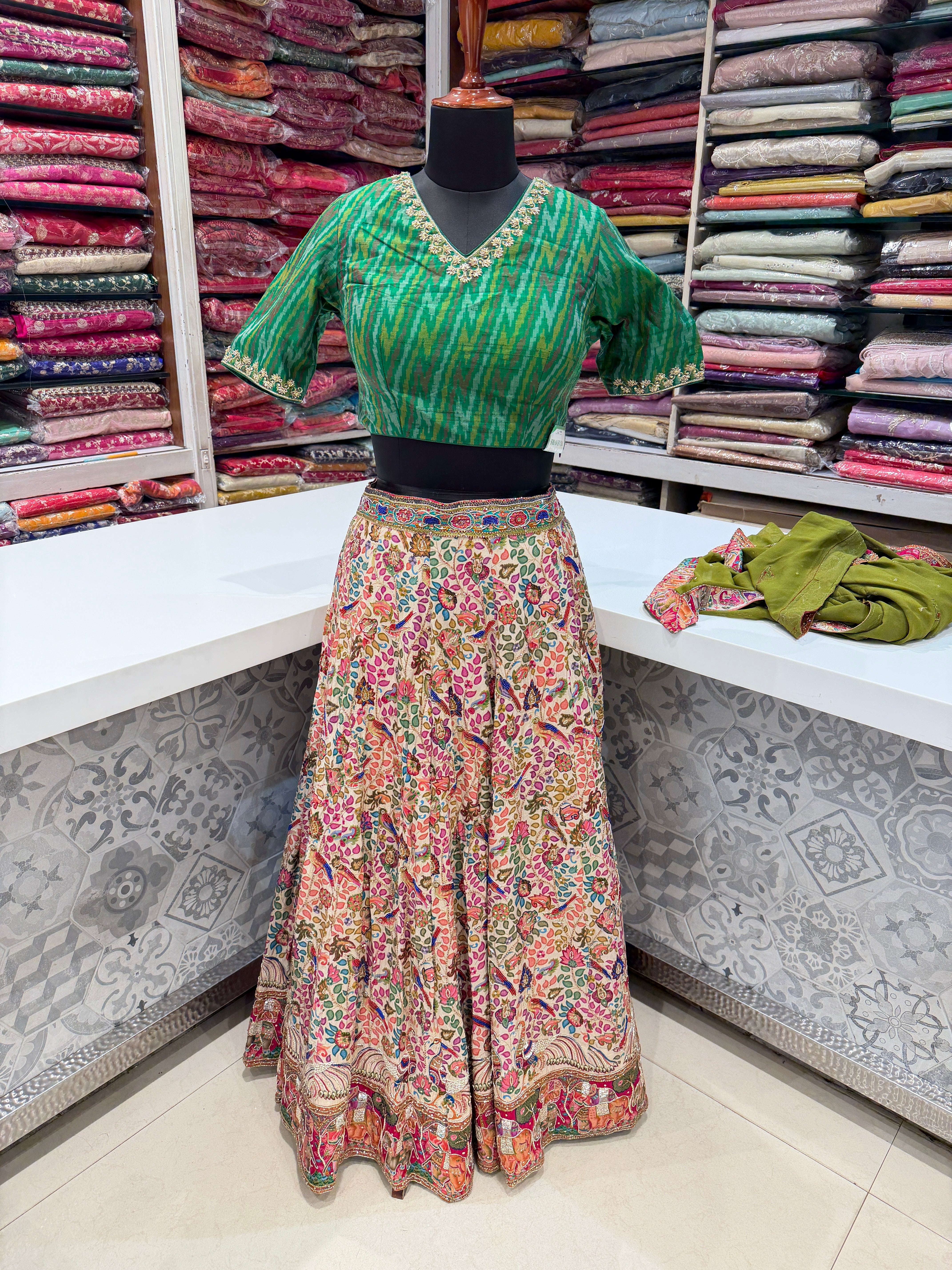 Beige Pashmina Hand Embroidery Skirt and Dupatta Pair