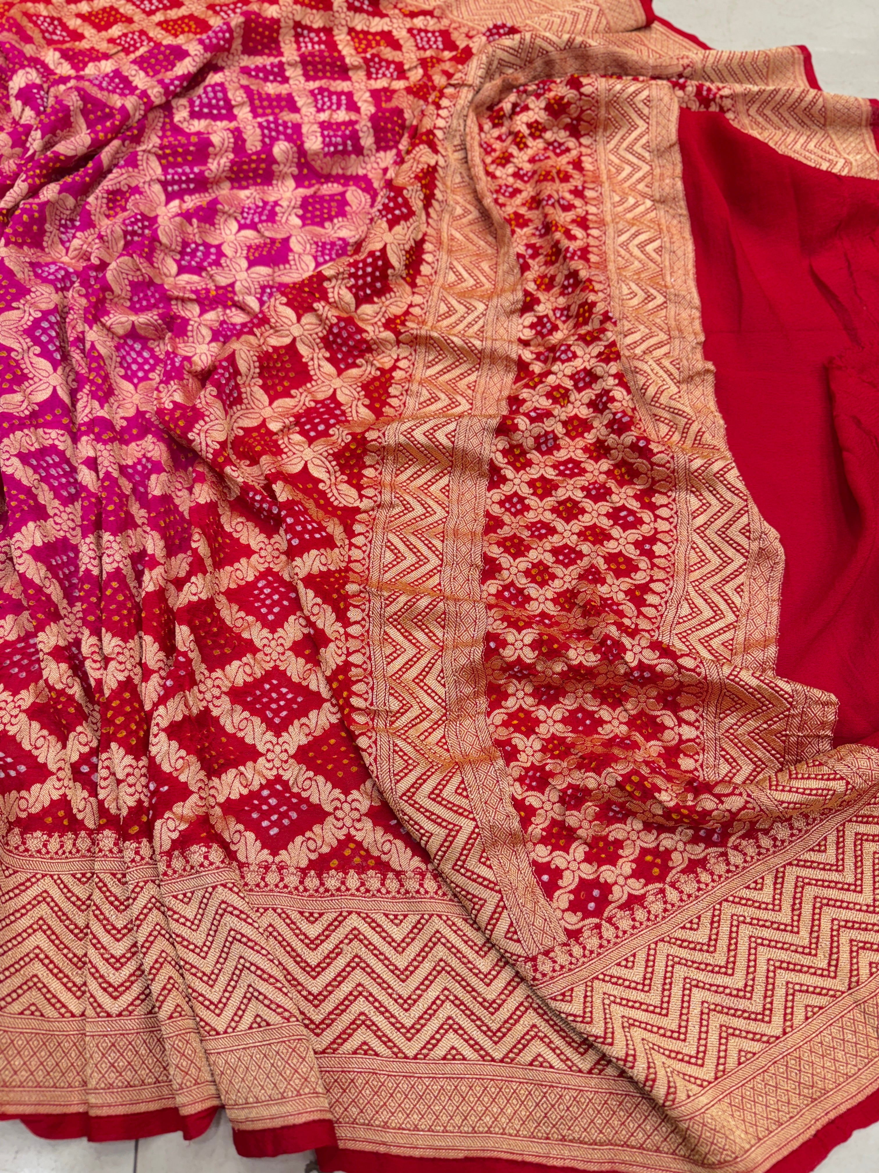 Shaded Red Rani Handloom Bandhej Dupatta