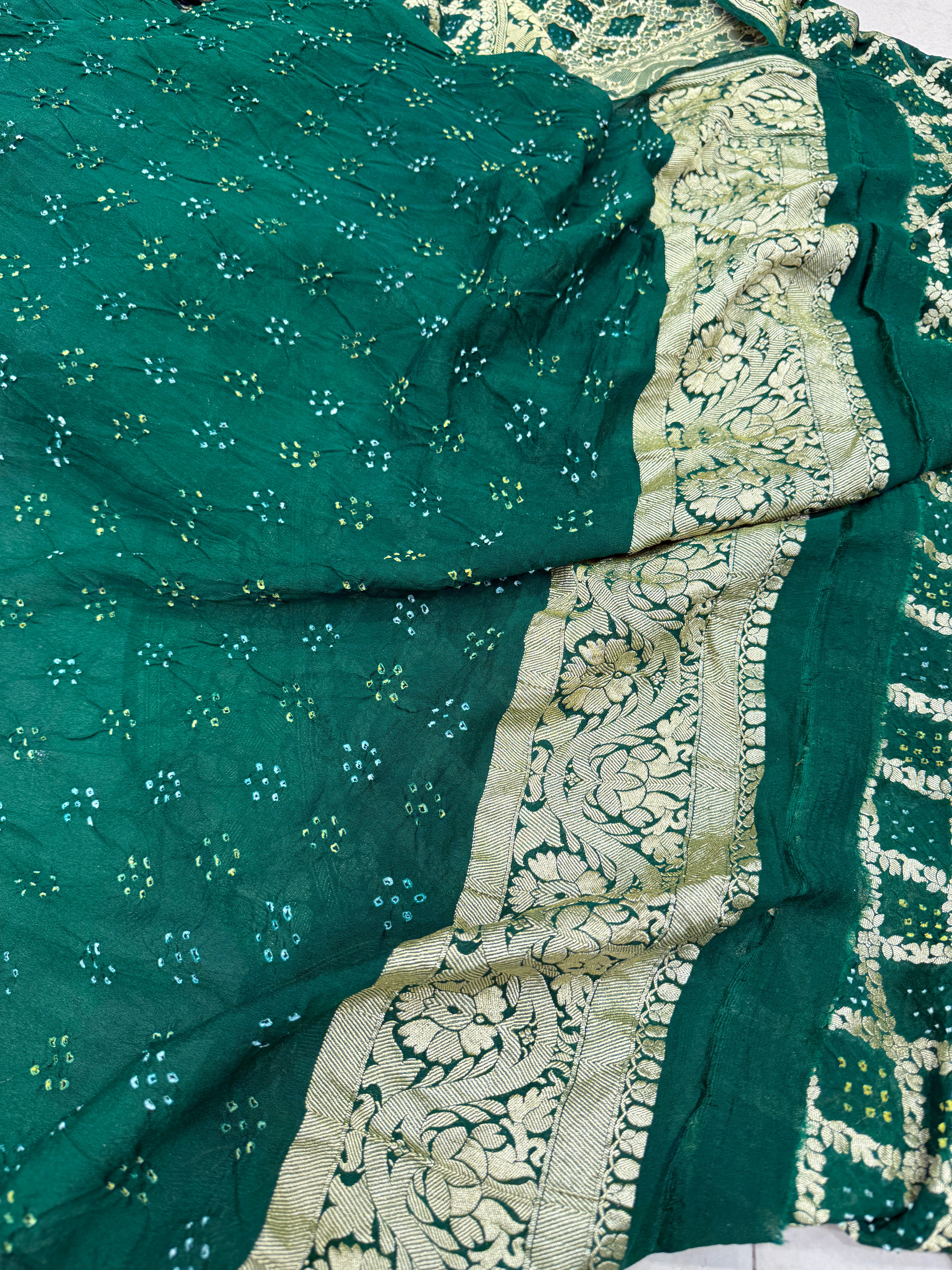 Bottle Green Bandhej Bandhini Saree
