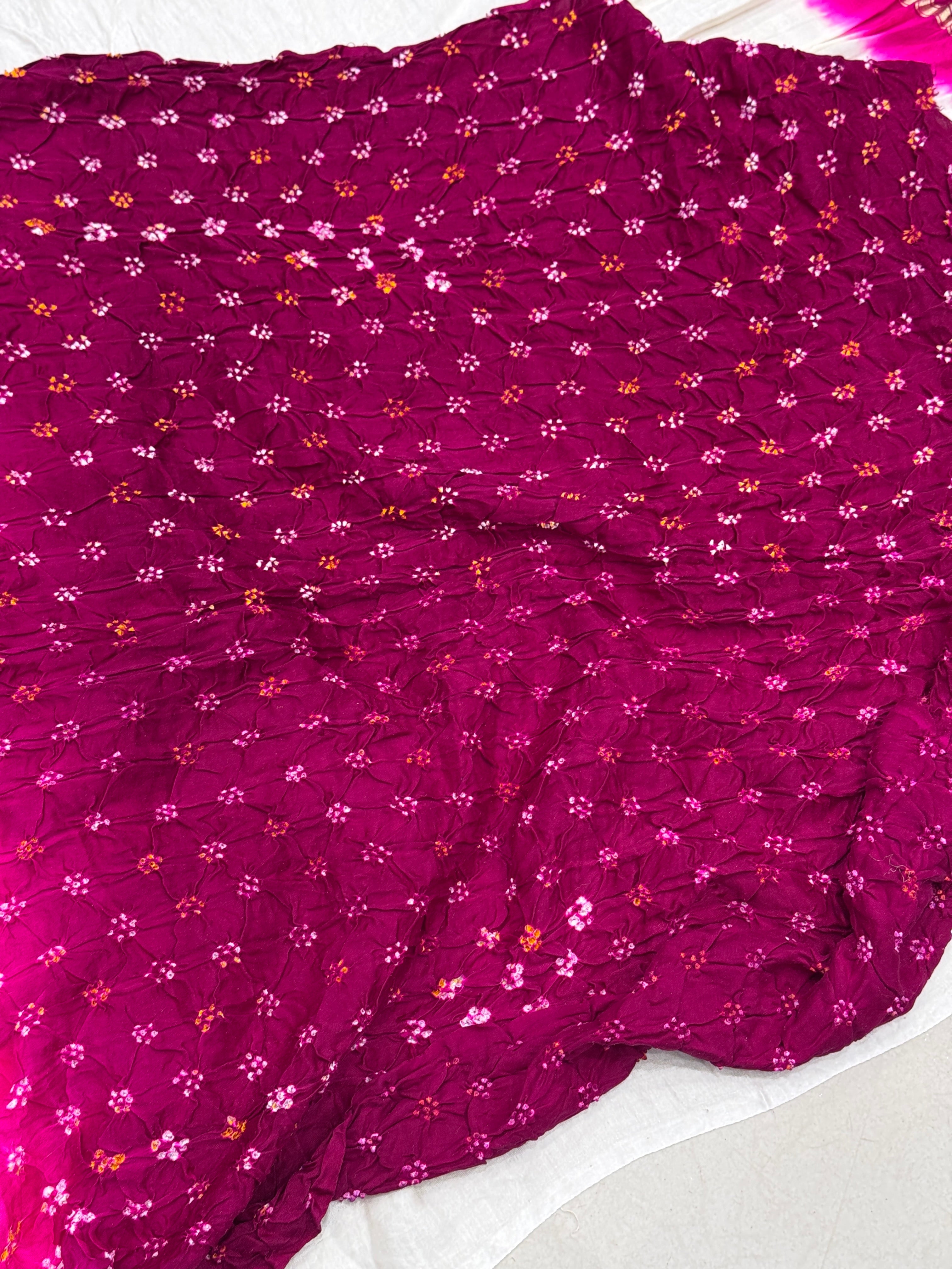 Moti White Gajji Silk Bandhej Bandhini Saree