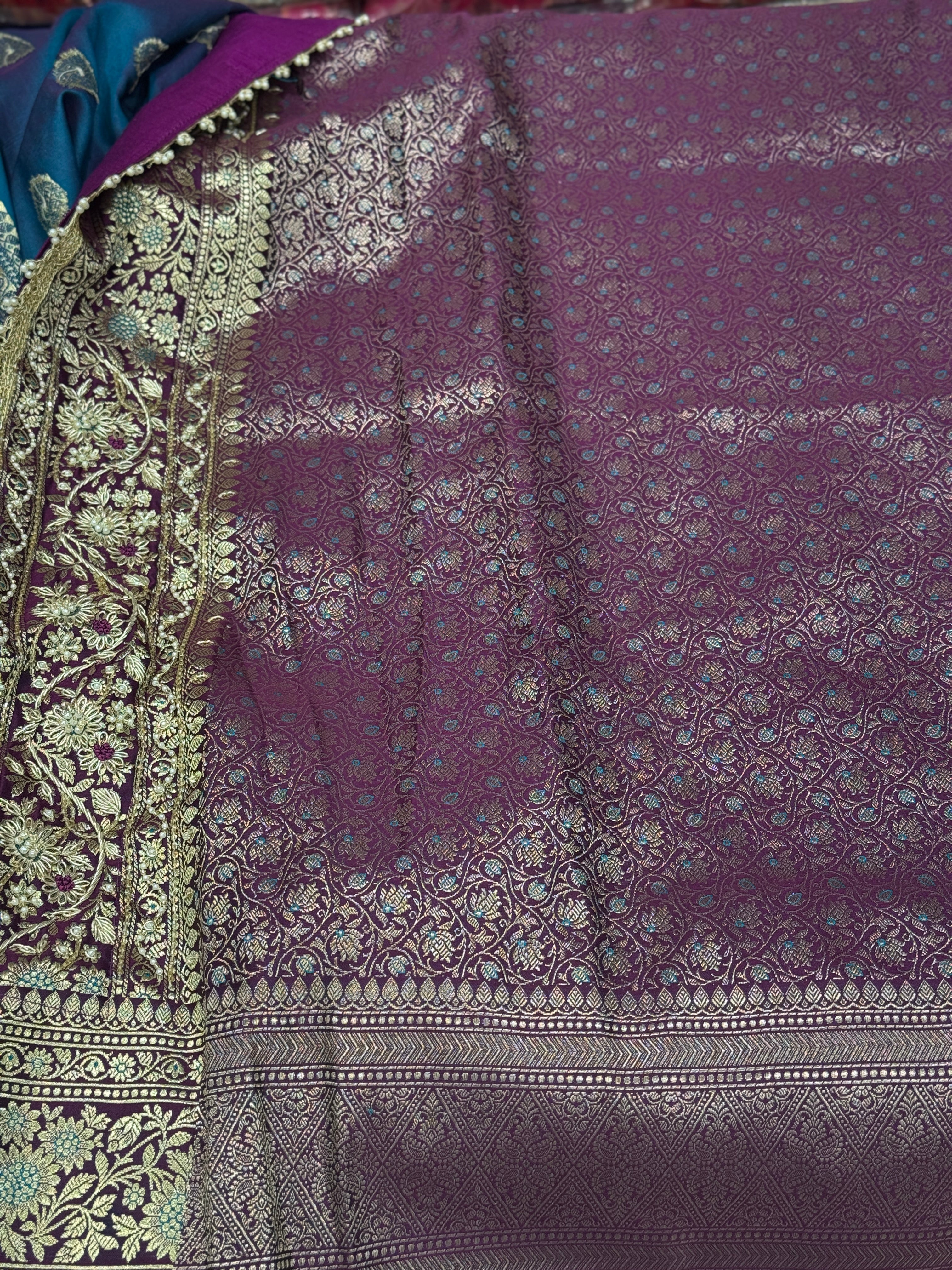 Violet Banarasi Silk Butta Hand Embroidery Saree
