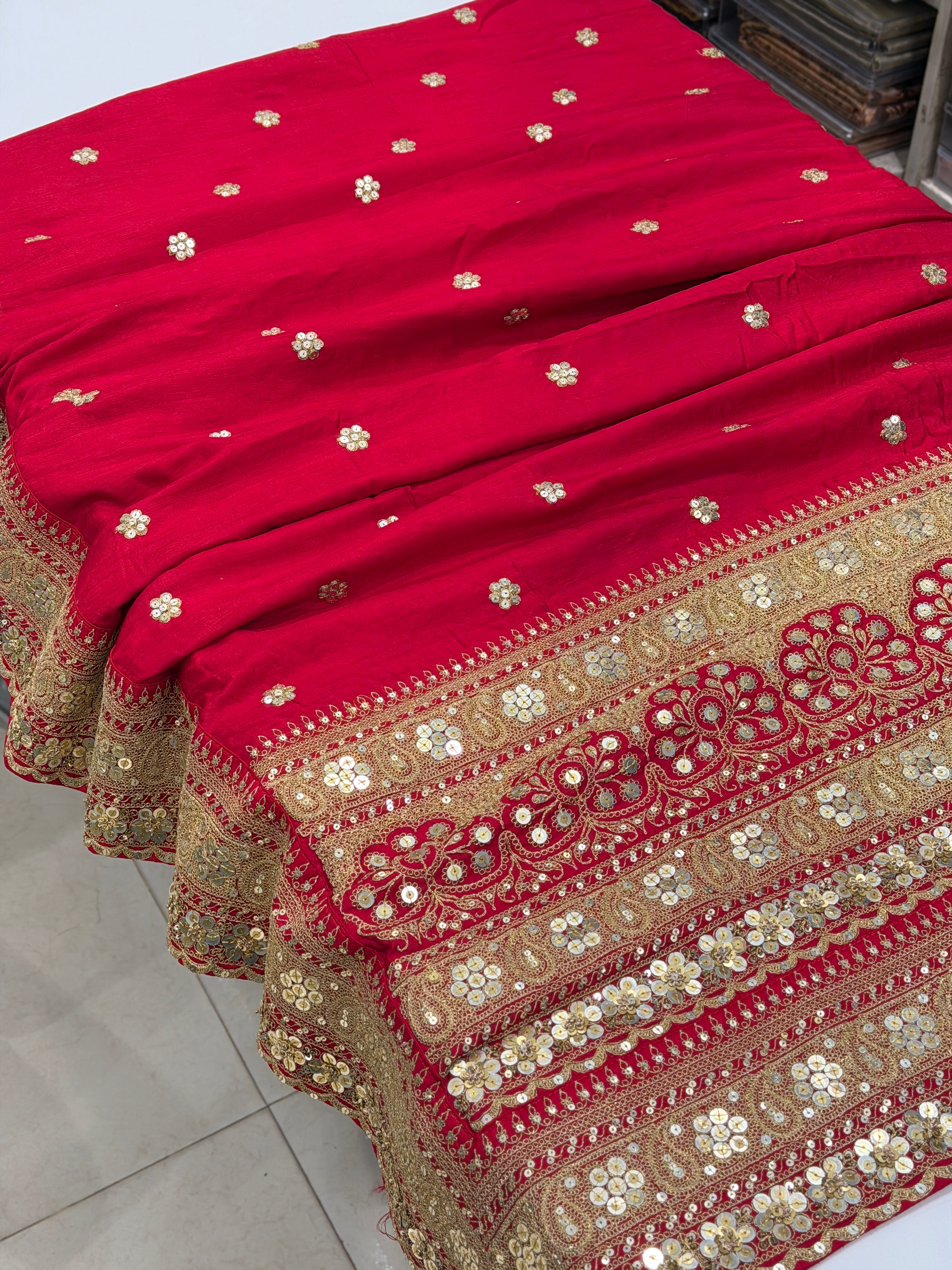 Red Sabyasachi Inspired Marodi Embroidery Pure Silk Saree jaal pallu Saree
