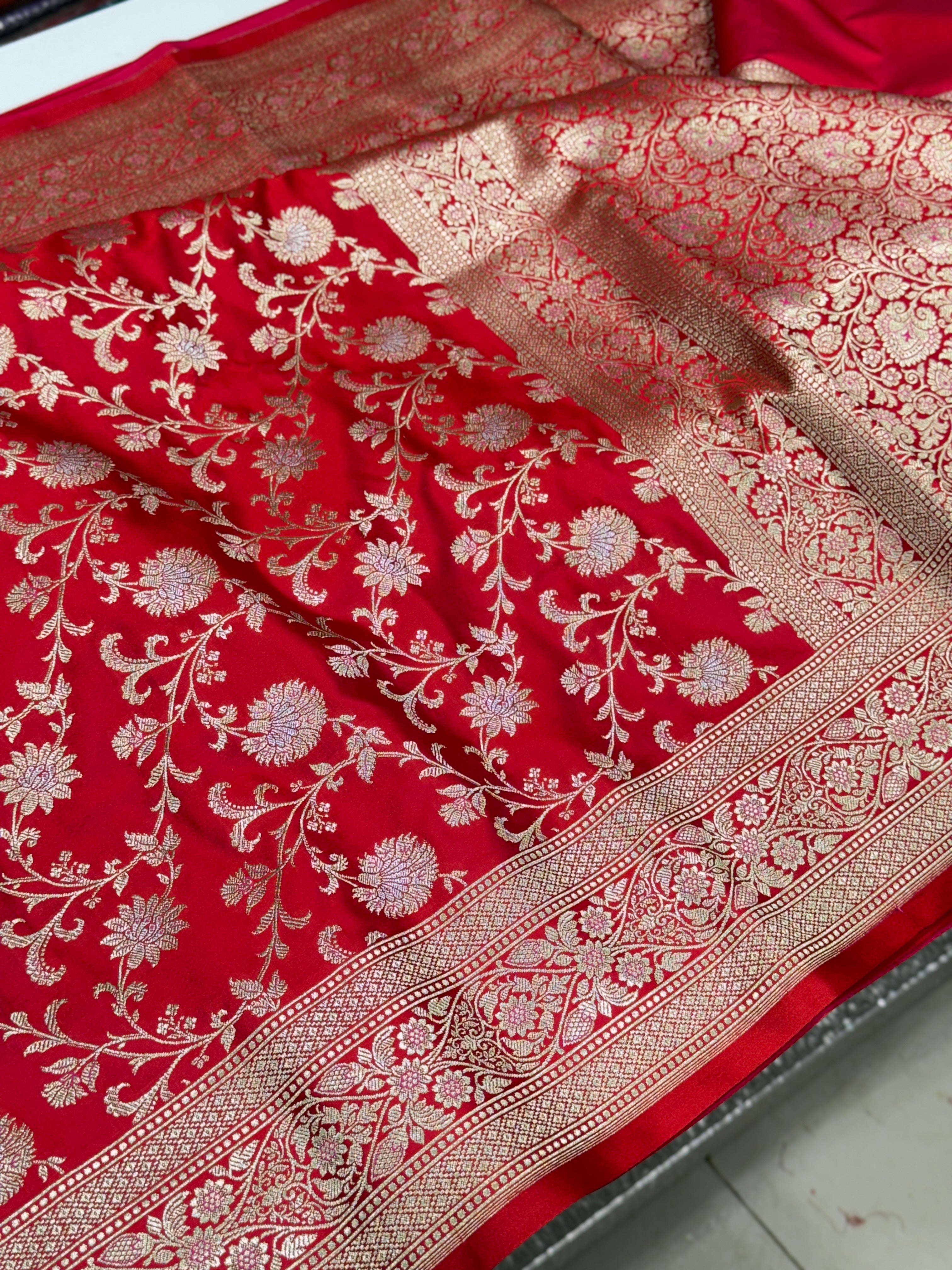 Red Banarasi Silk Small Jaal Saree