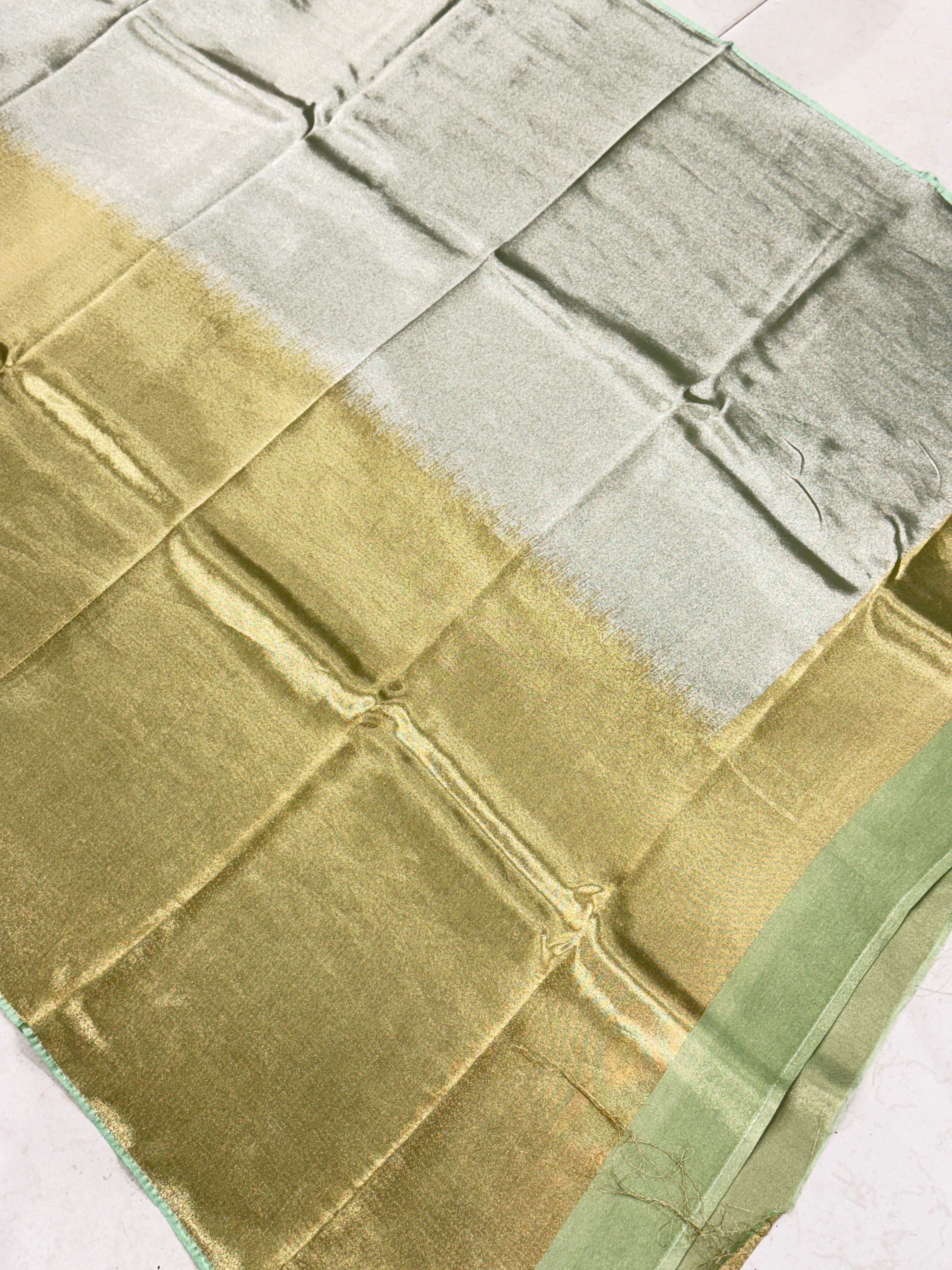 Pista Green Gold Silver Half Half Contemporary Banarasi Tissue Silk Saree