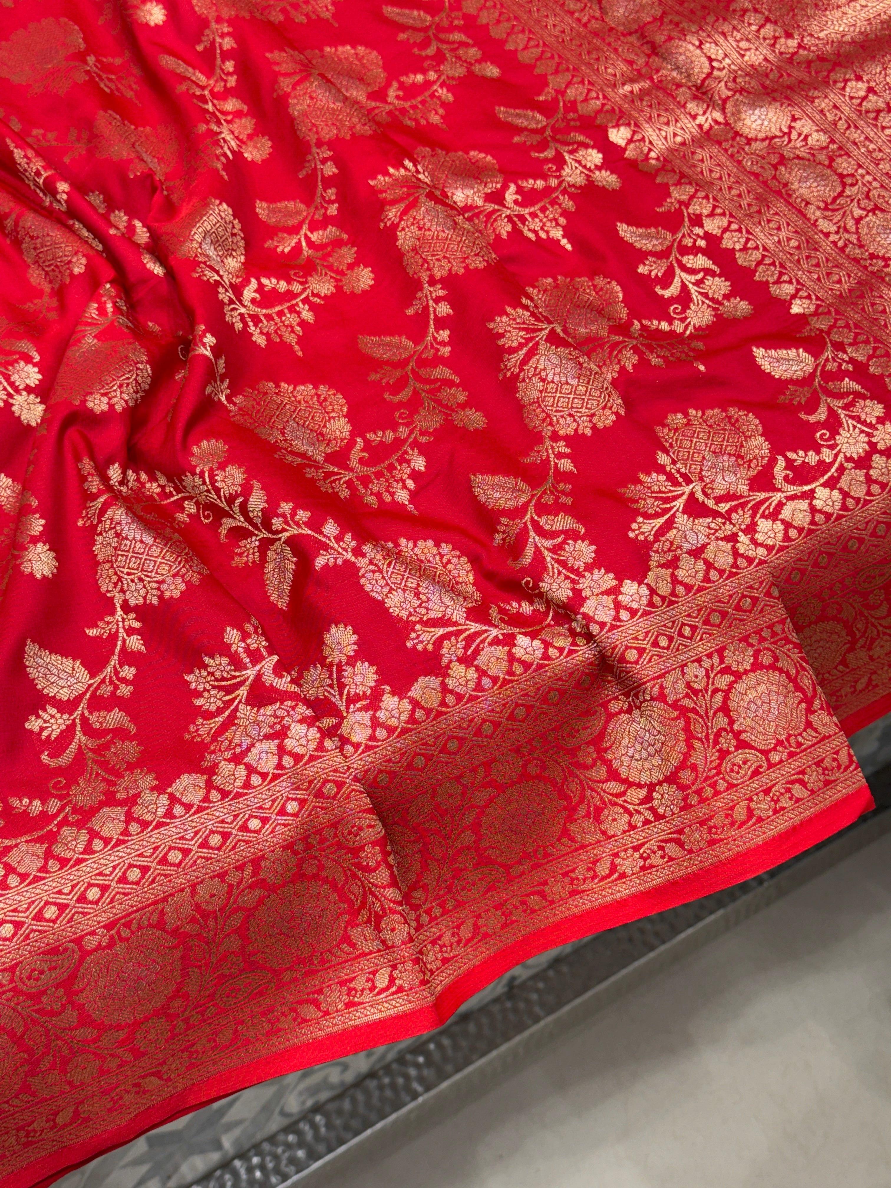 Red Banarasi Silk Big Butta Jaal Saree