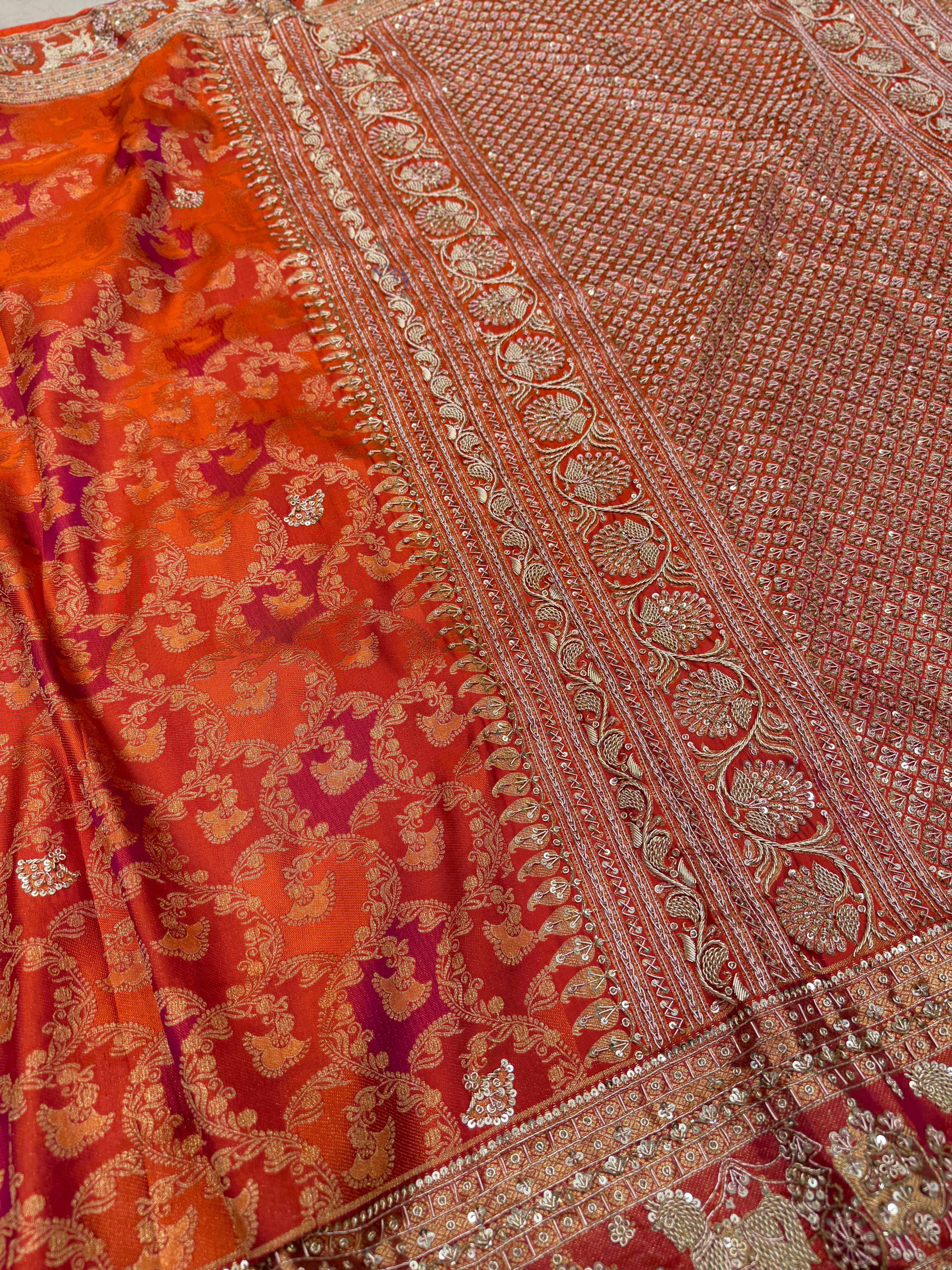 Orange Kanjivaram Doli Edit Zardosi Hand Embroidery Saree