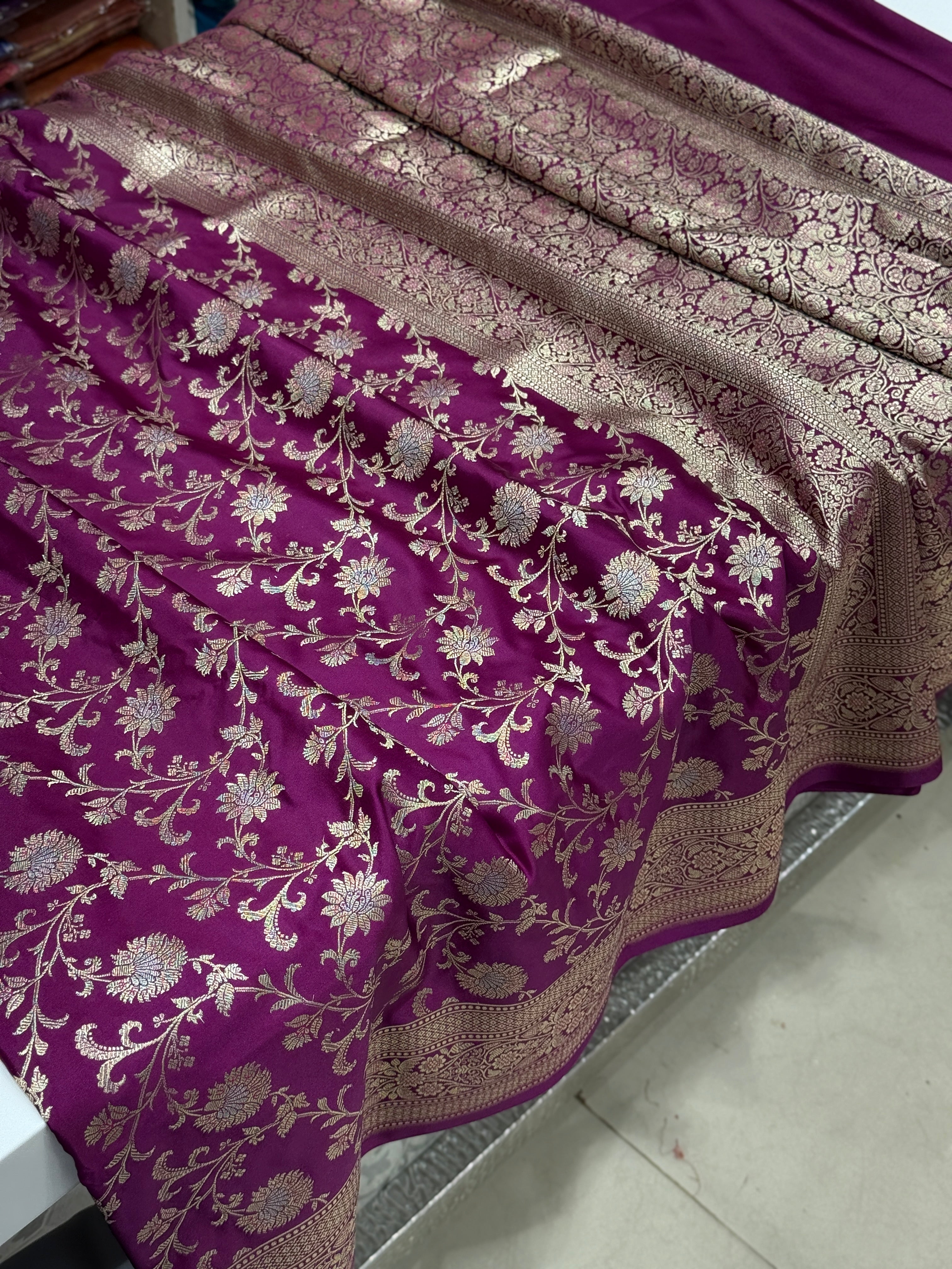 Wine Banarasi Silk Small Jaal Saree
