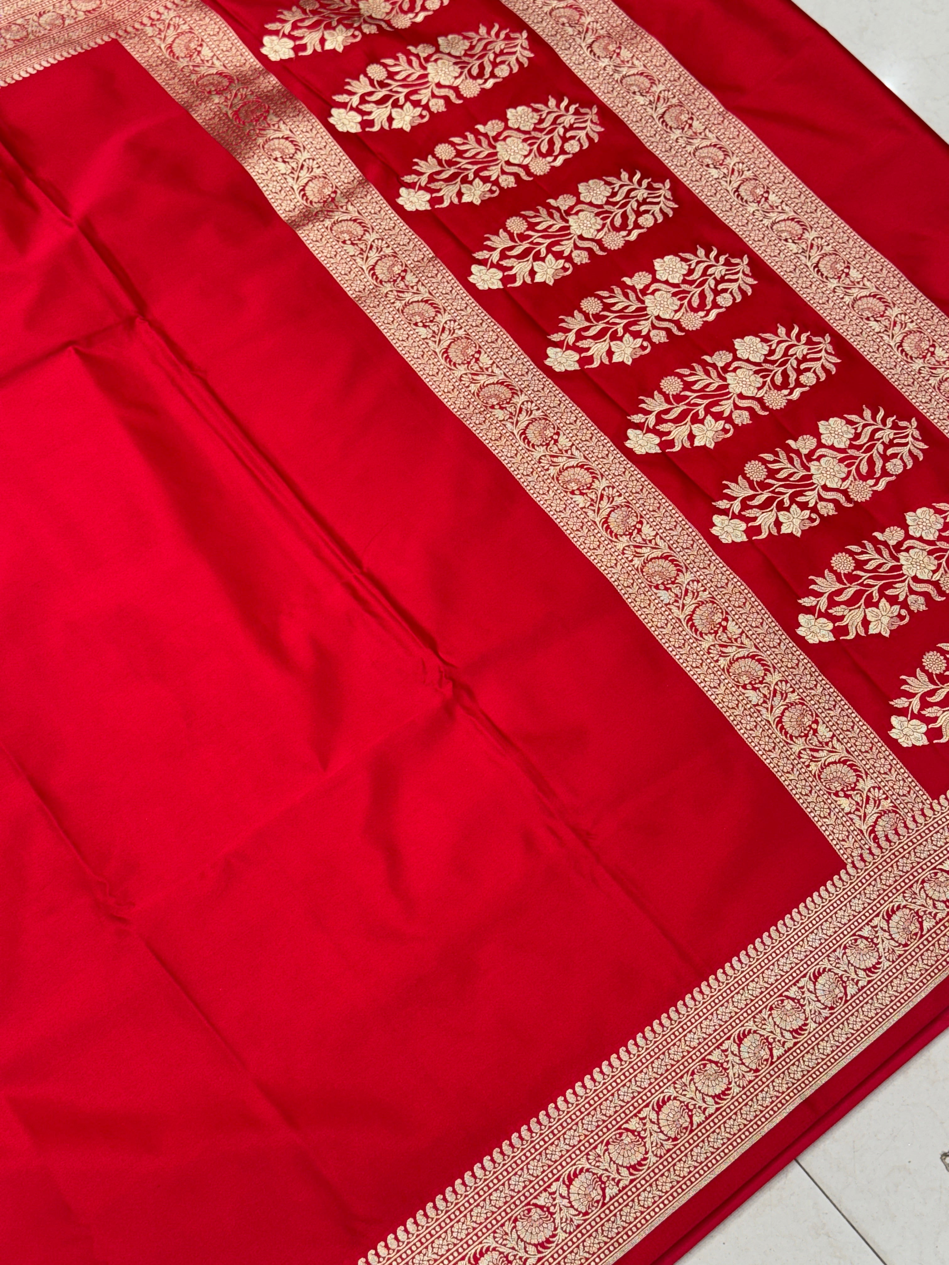 Red Banarasi Plain Body Border Saree