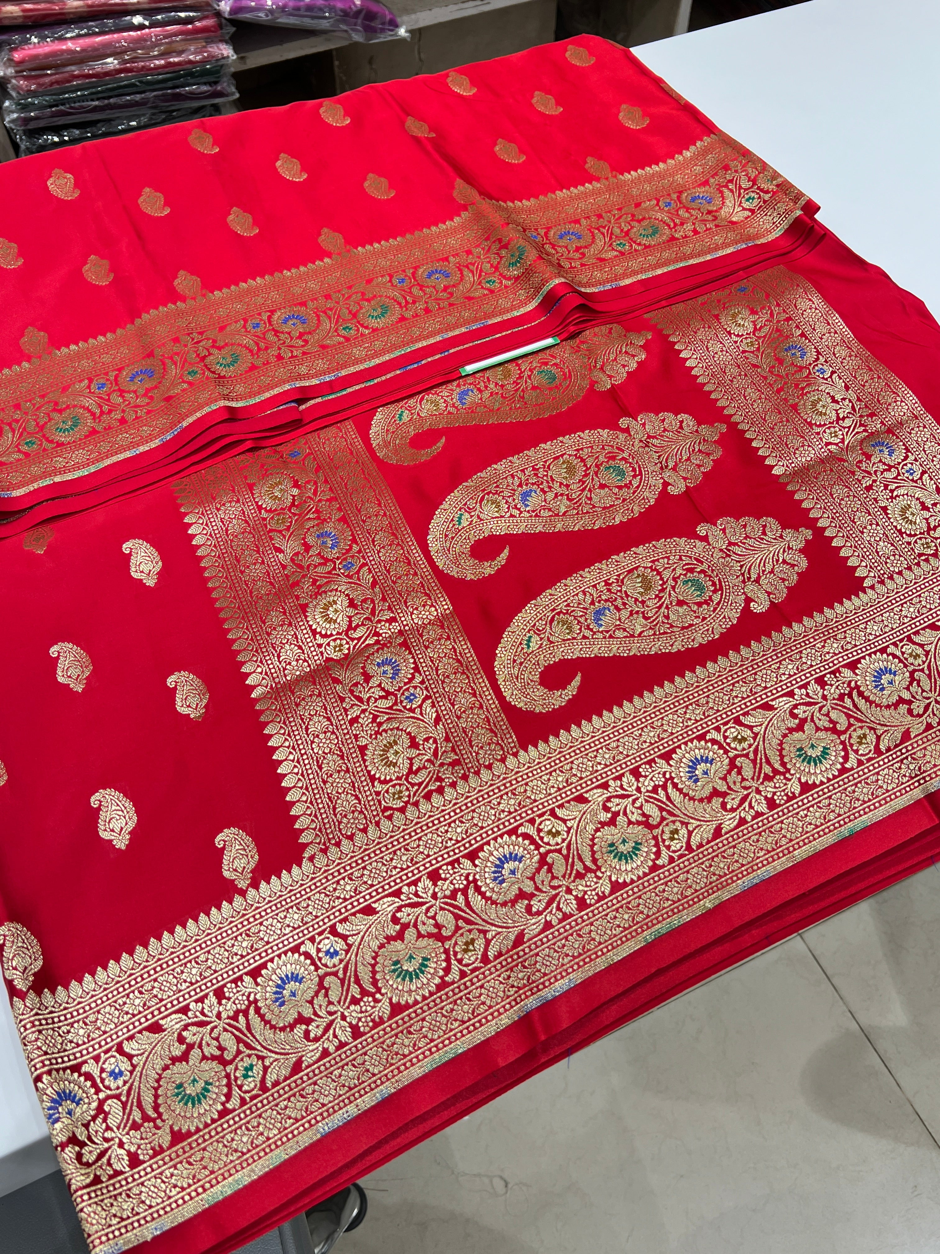 Red Banarasi Silk Meenakari Border Butti Saree