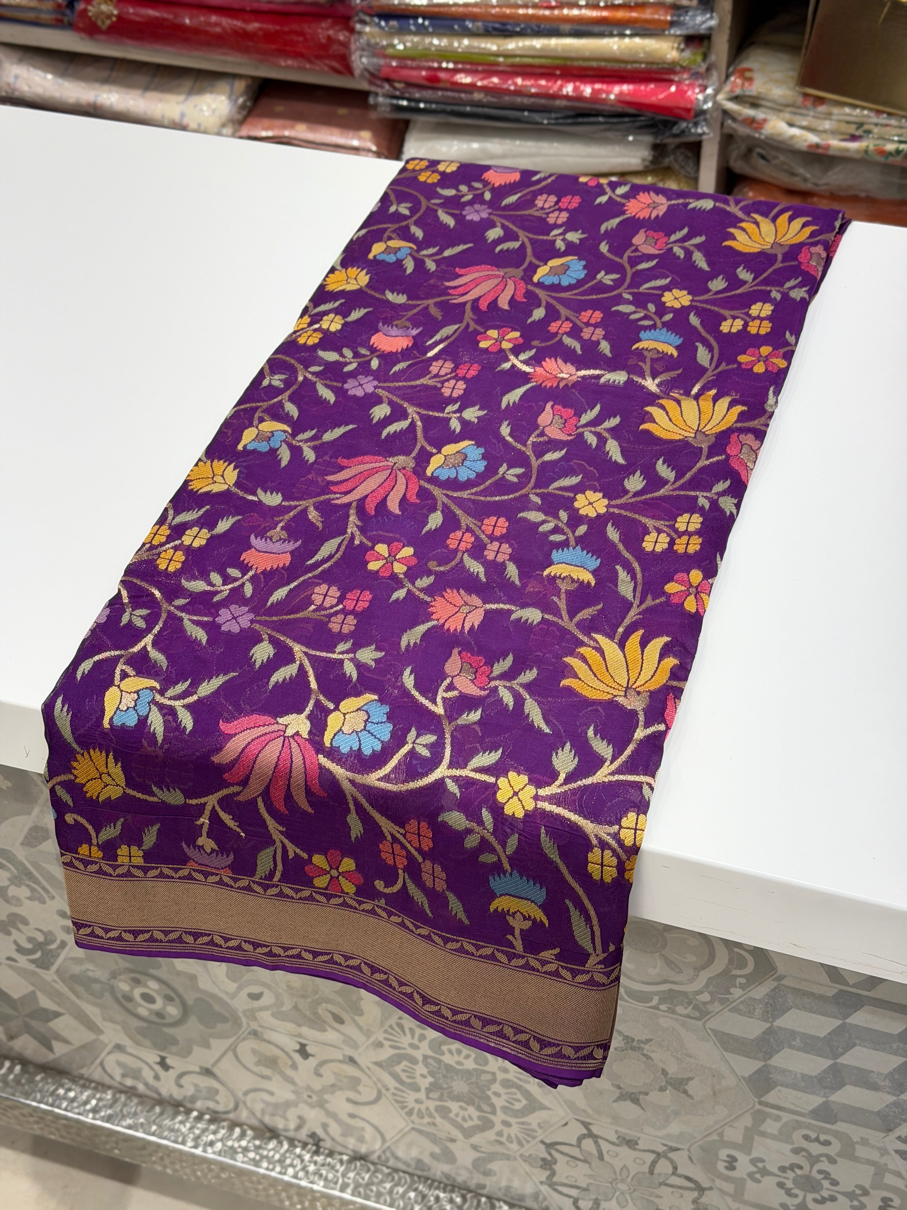 Violet Meenakari Woven Soft Organza Saree