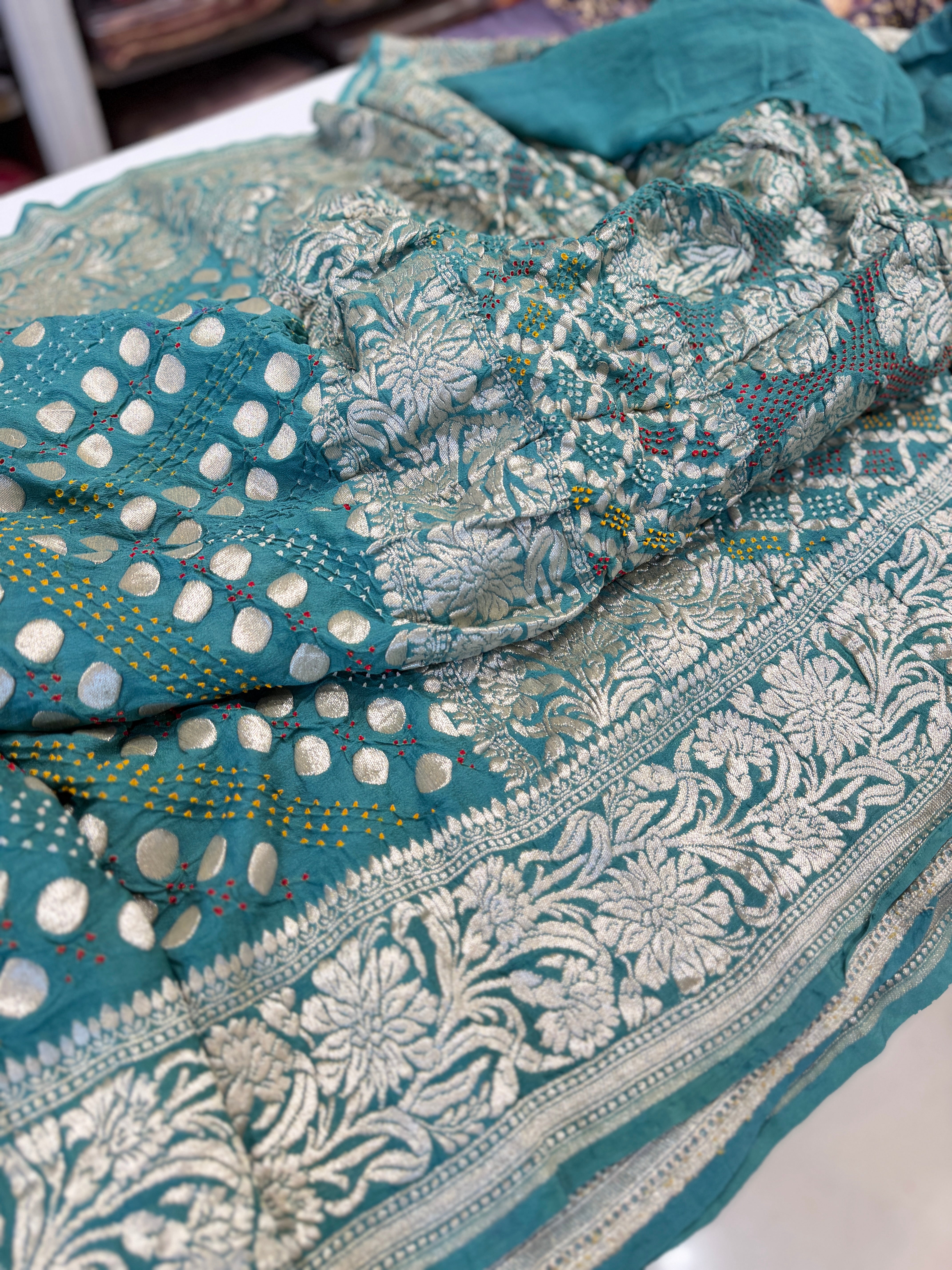 Sage Green Kadwa Weave Bandhej Saree