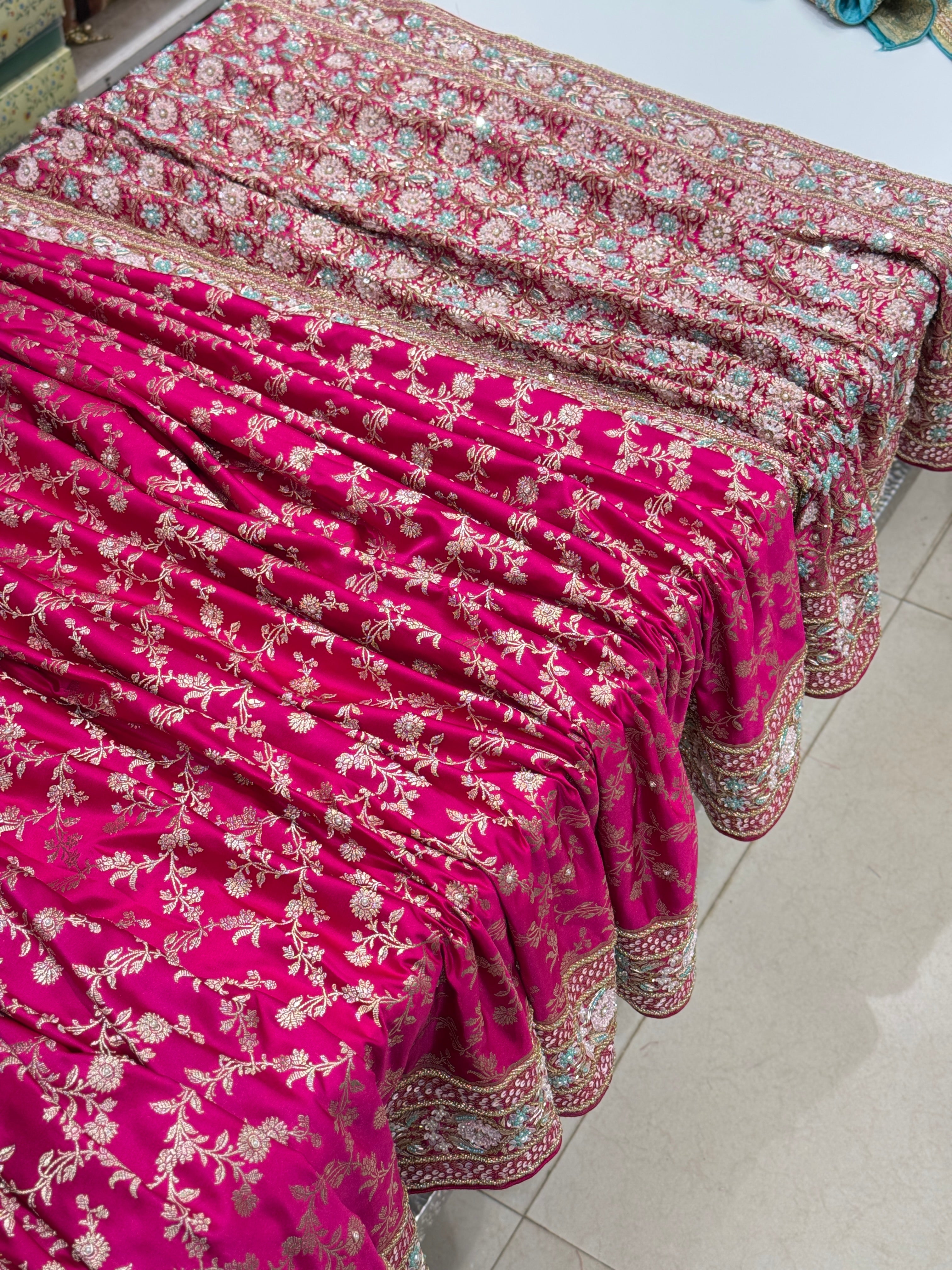 Rani Pink Banarasi Hand Embroidery Saree
