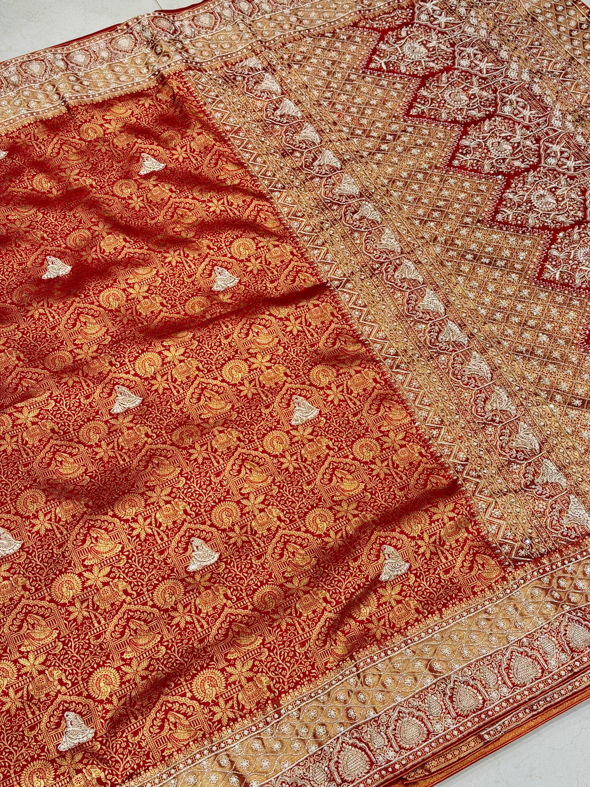 Red Kanjivaram Doli Motifs Zardosi Hand Embroidery Saree