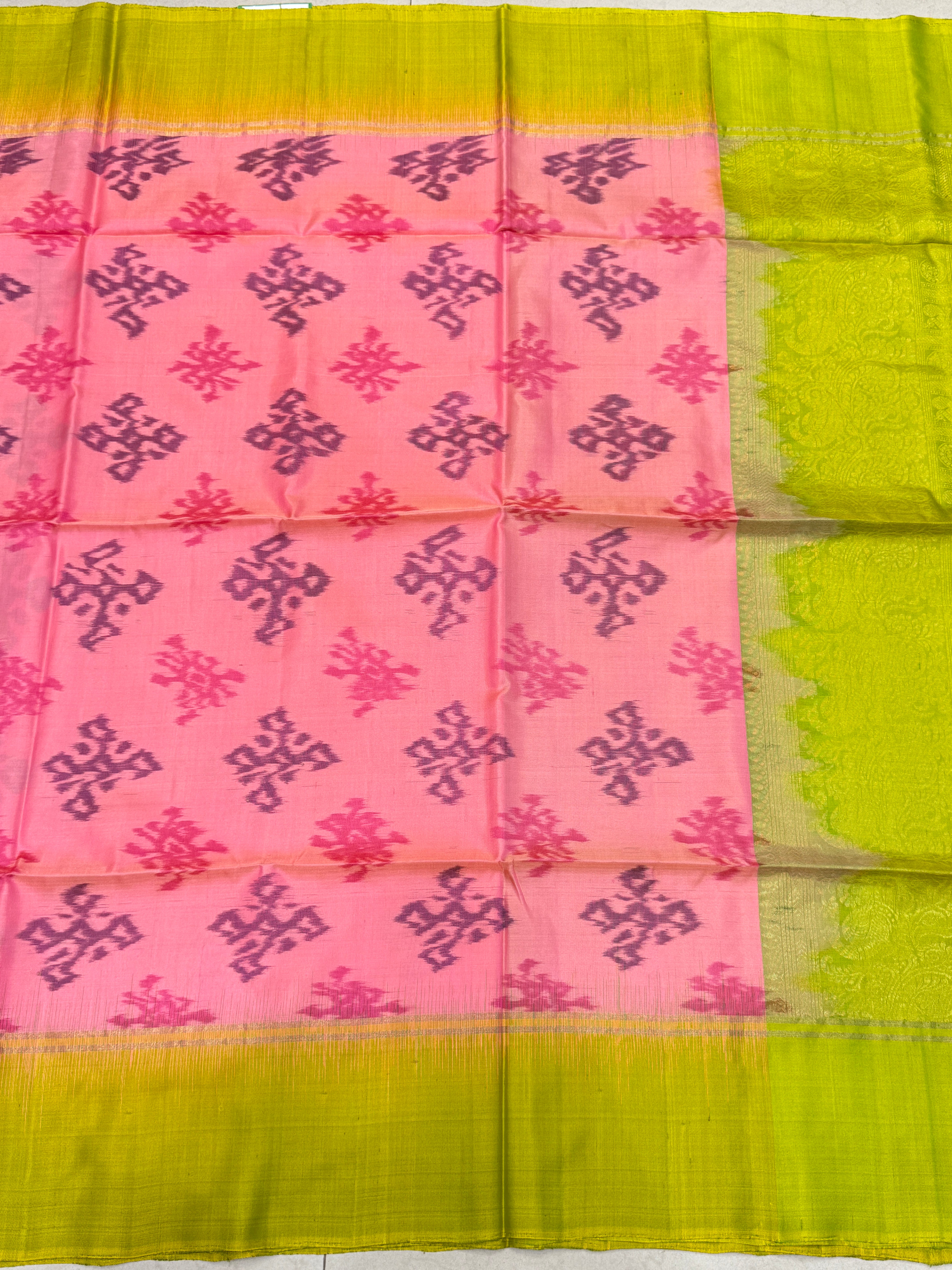 Pink Green Pochampally Ikat Silk Patola Saree