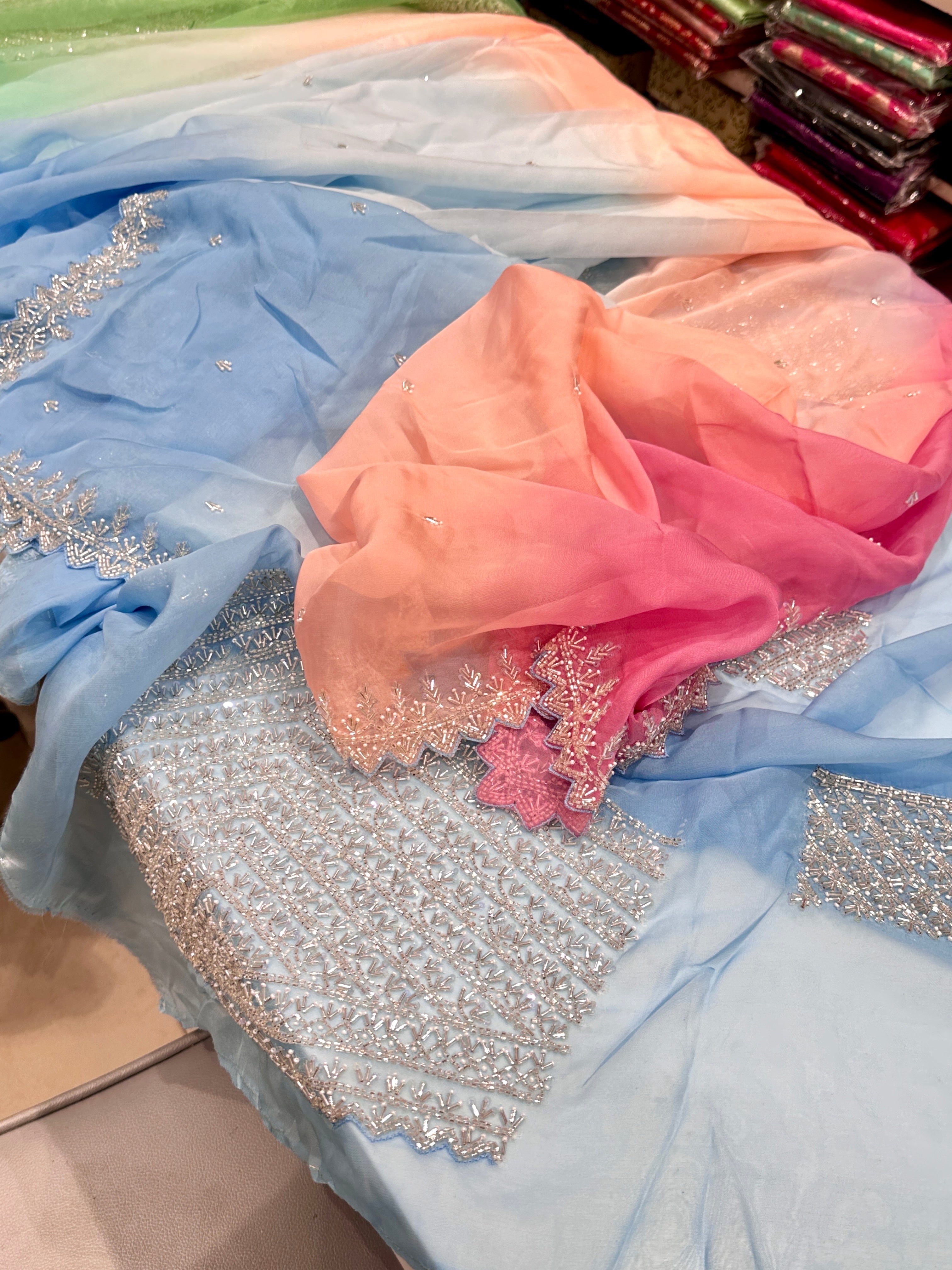 Ombre Alia Bhatt Organza Embroidery Saree