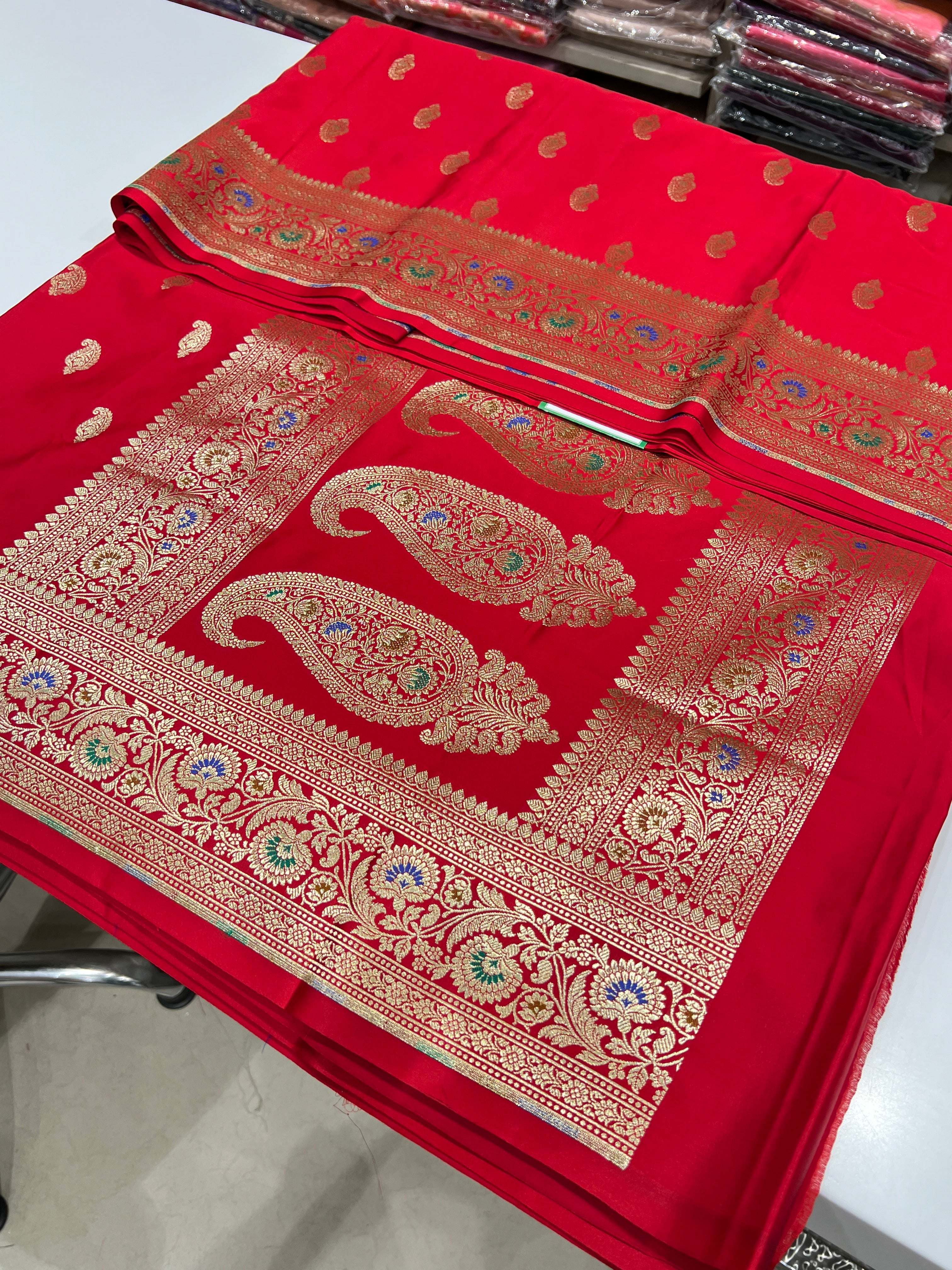Red Banarasi Silk Meenakari Border Butti Saree