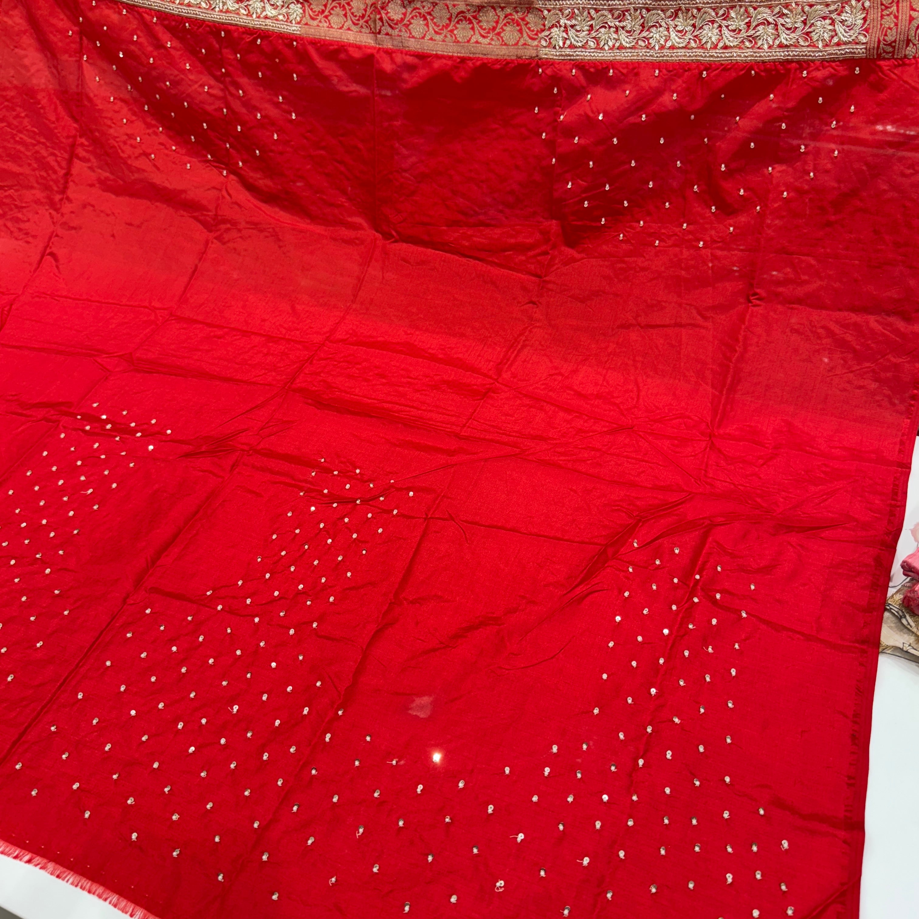 Red Silk Hand Embroidery Blouse Piece