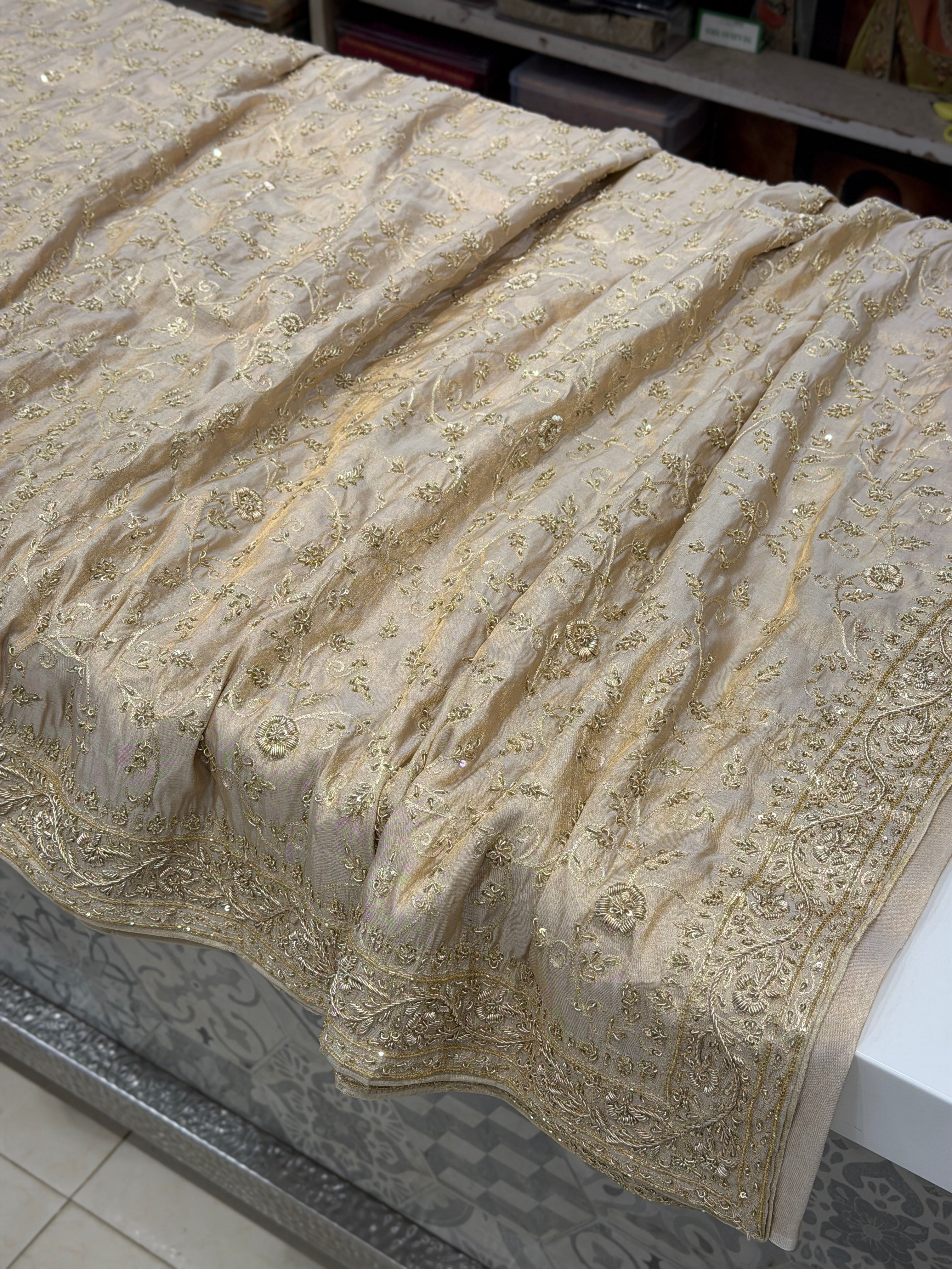 Ivory Tissue Zardosi Intricate Jaal Hand Embroidery Saree