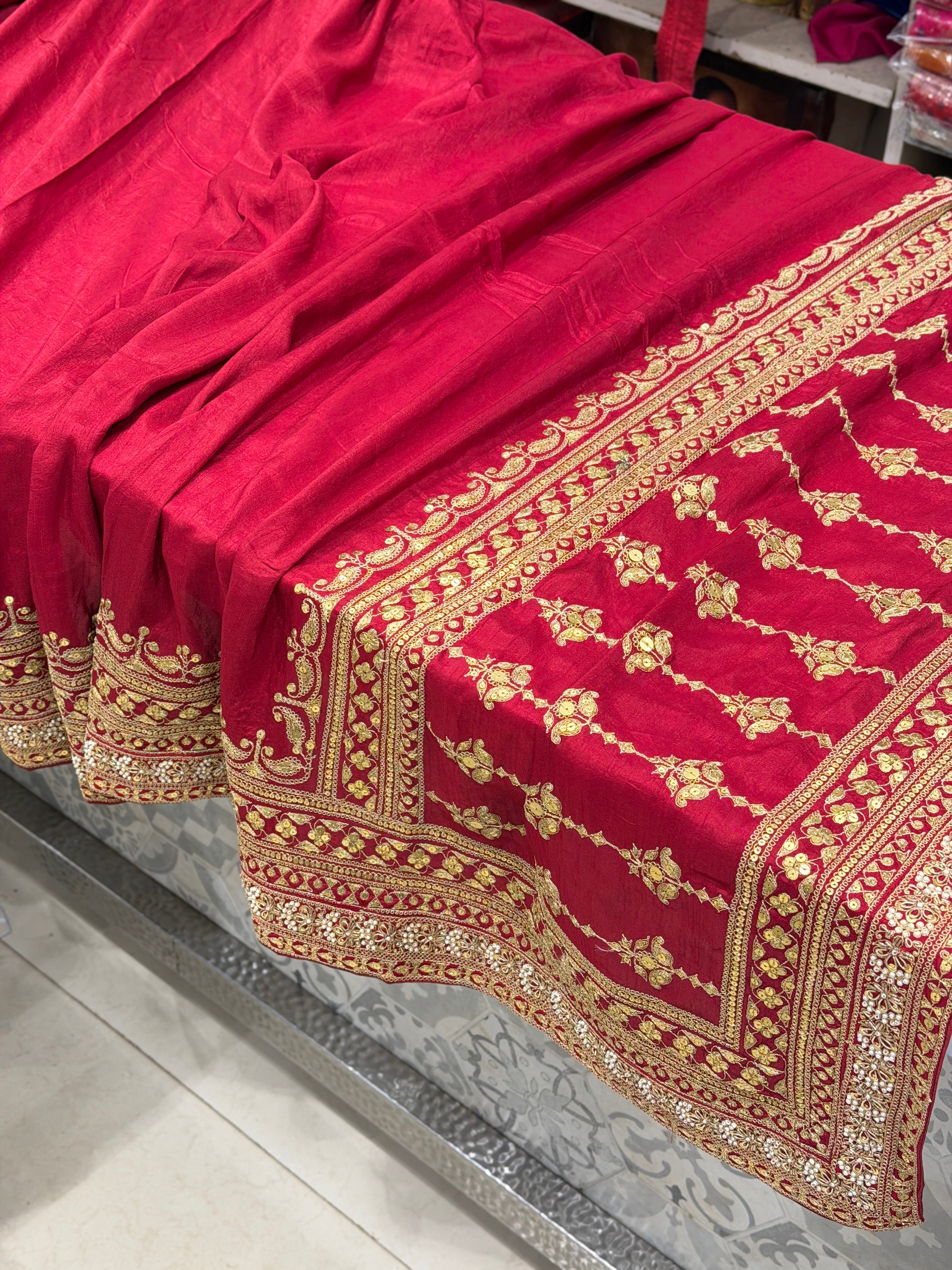 Maroon Pure Silk Sabyasachi Inspired Marodi Sequin Jaal Pallu Saree