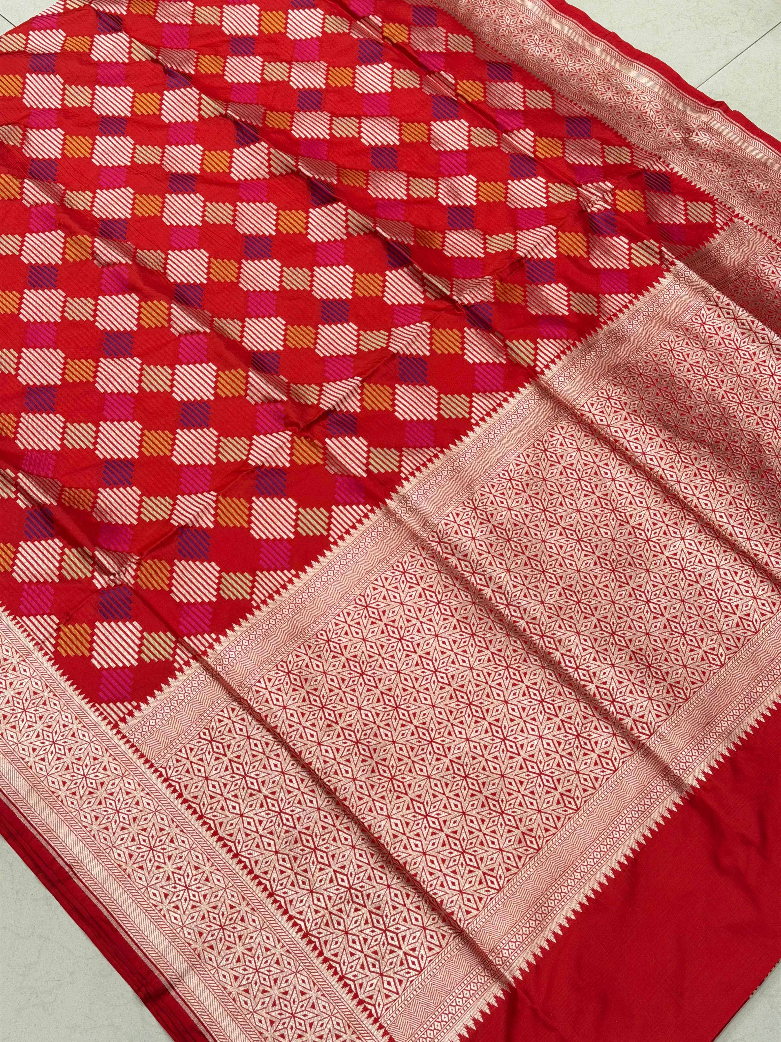 Red Rangkat Katan Banarasi Handloom Saree