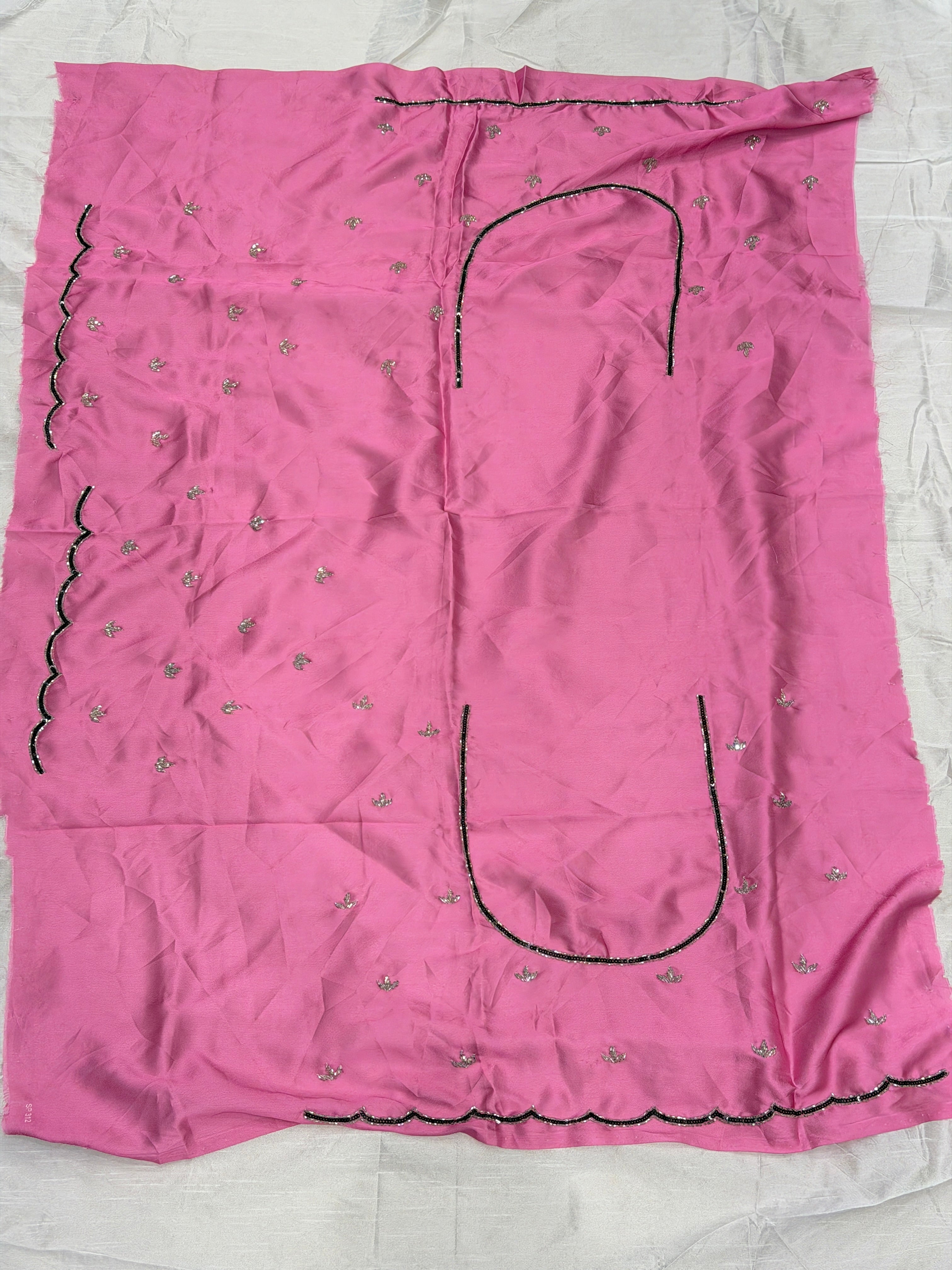 Pink Satin Hand Embroidery Blouse piece