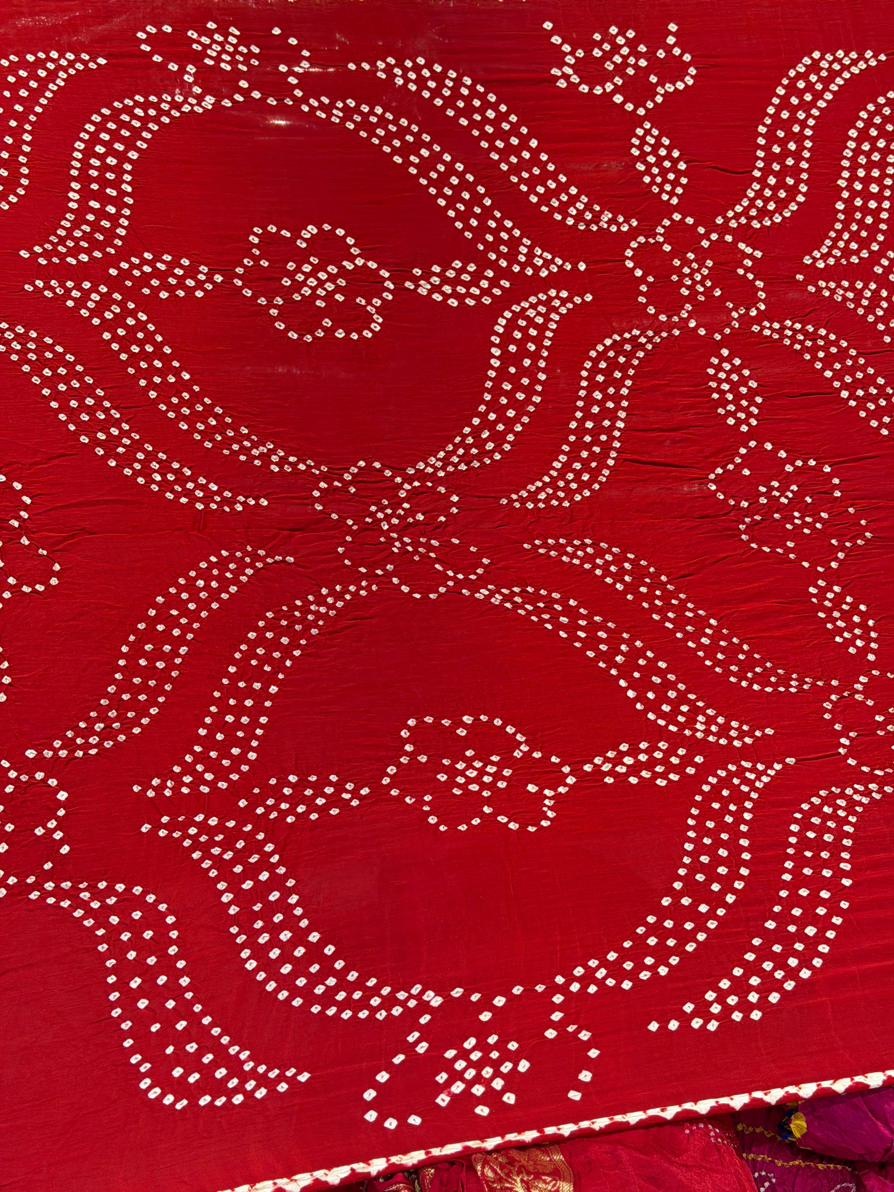 Red Contemporary Dani Pure Gajji Silk Rai Bandhej Hand Made Saree