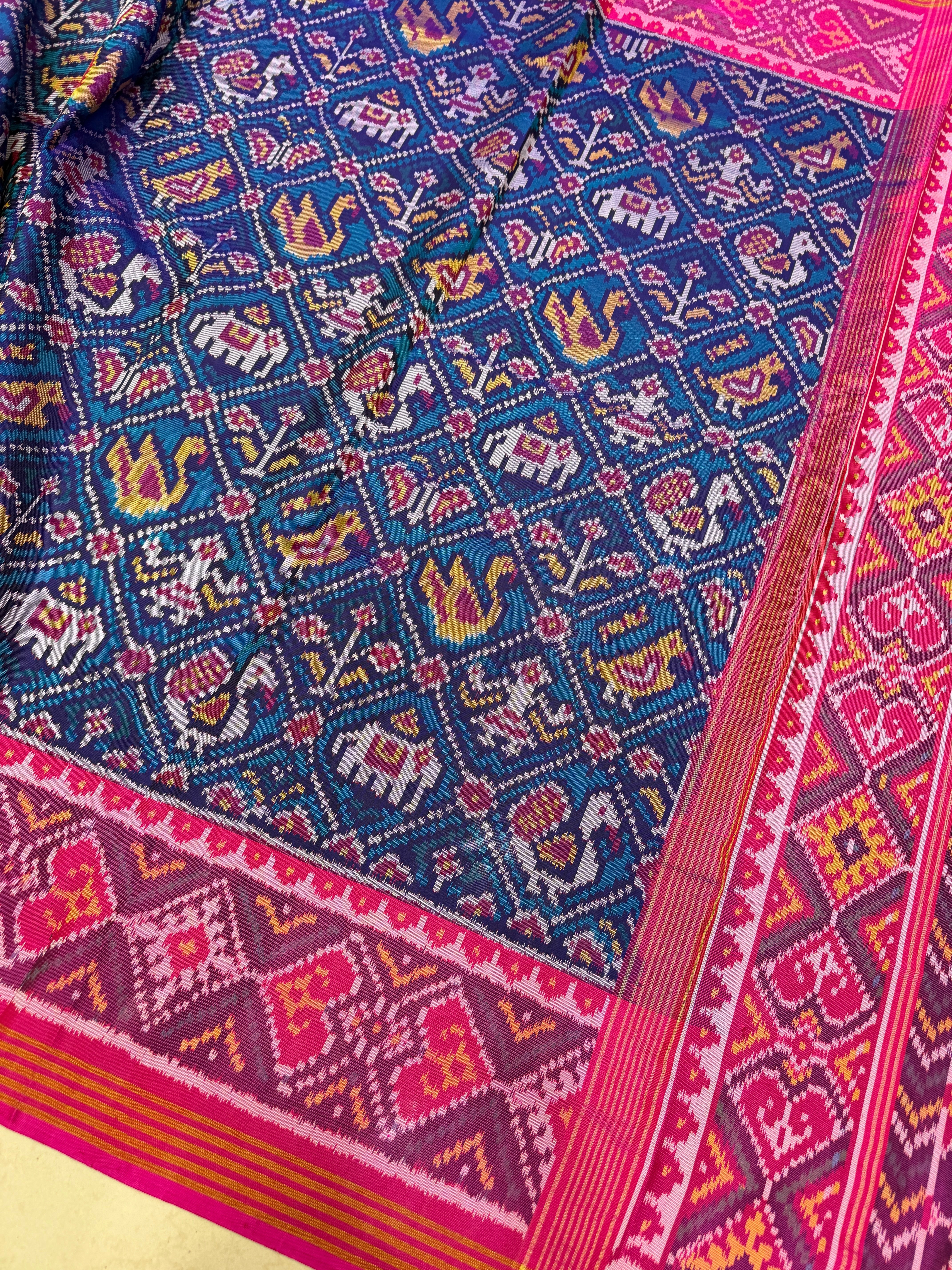 Blue Rani Thambali Ma Figures Pure Silk Patan Patola Handloom Saree