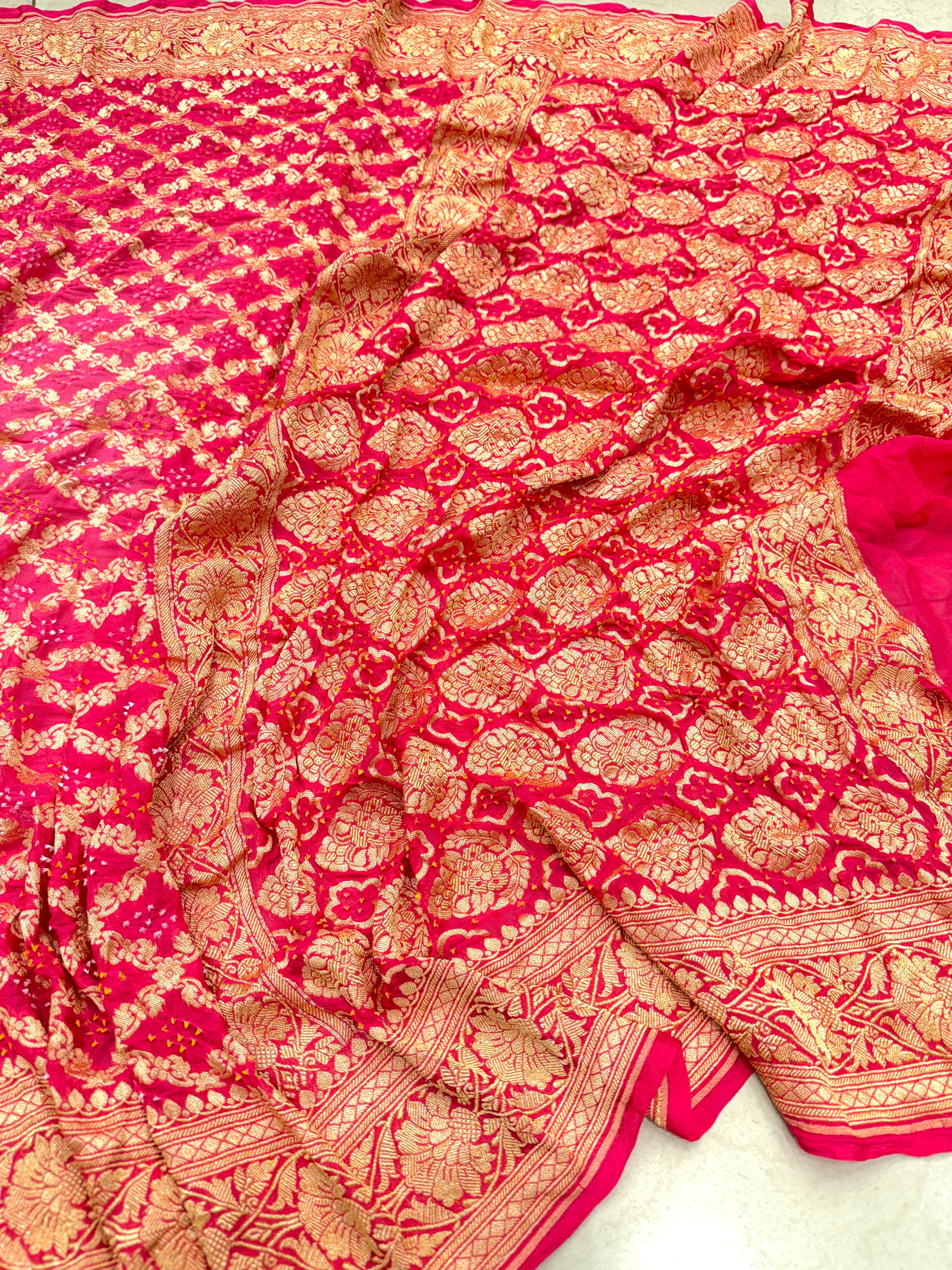 Shaded Pink Peach Bandhej Bandhini Saree