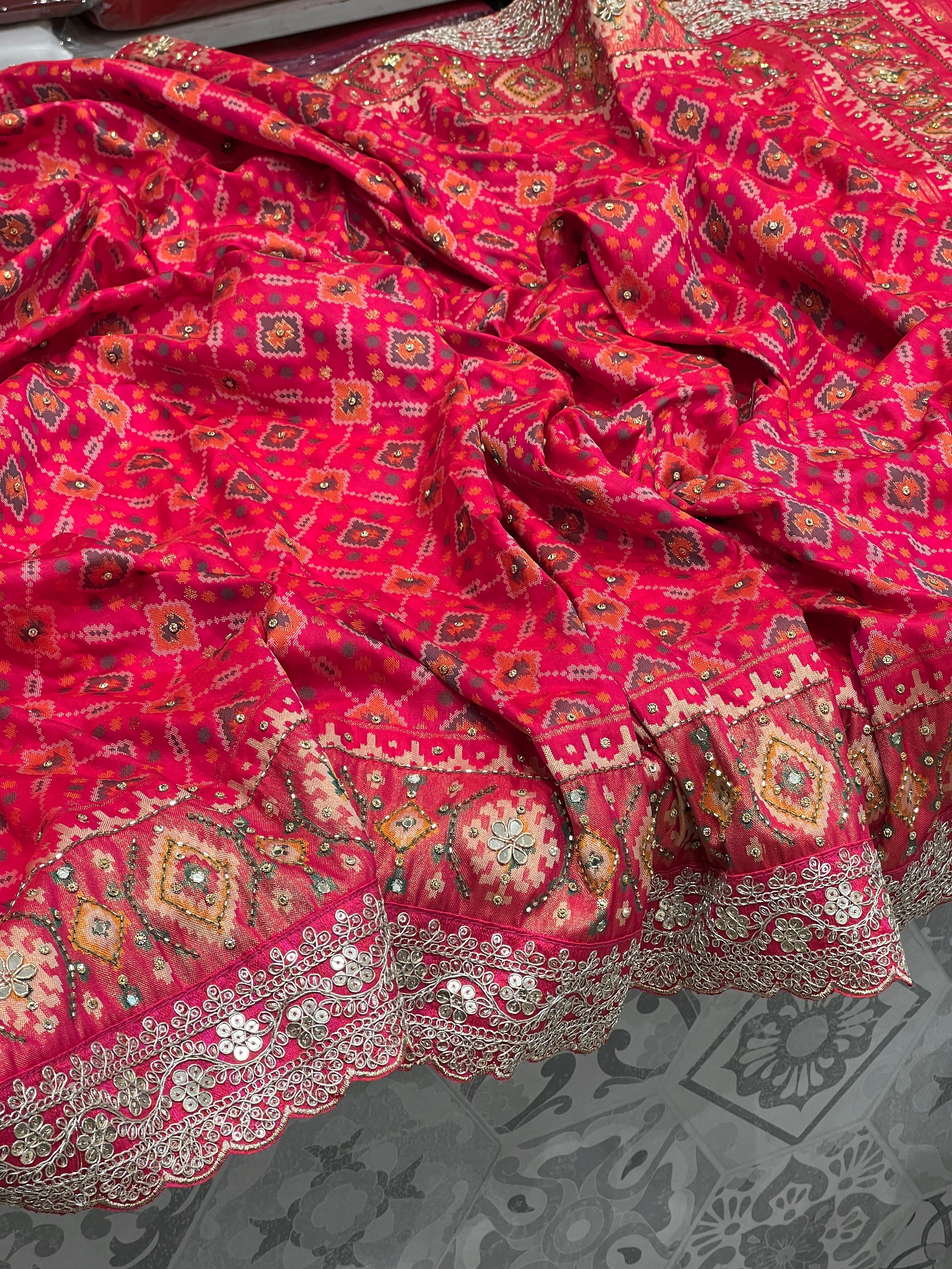 Reddish Pink Patola Embroidery Saree Maharani Edit